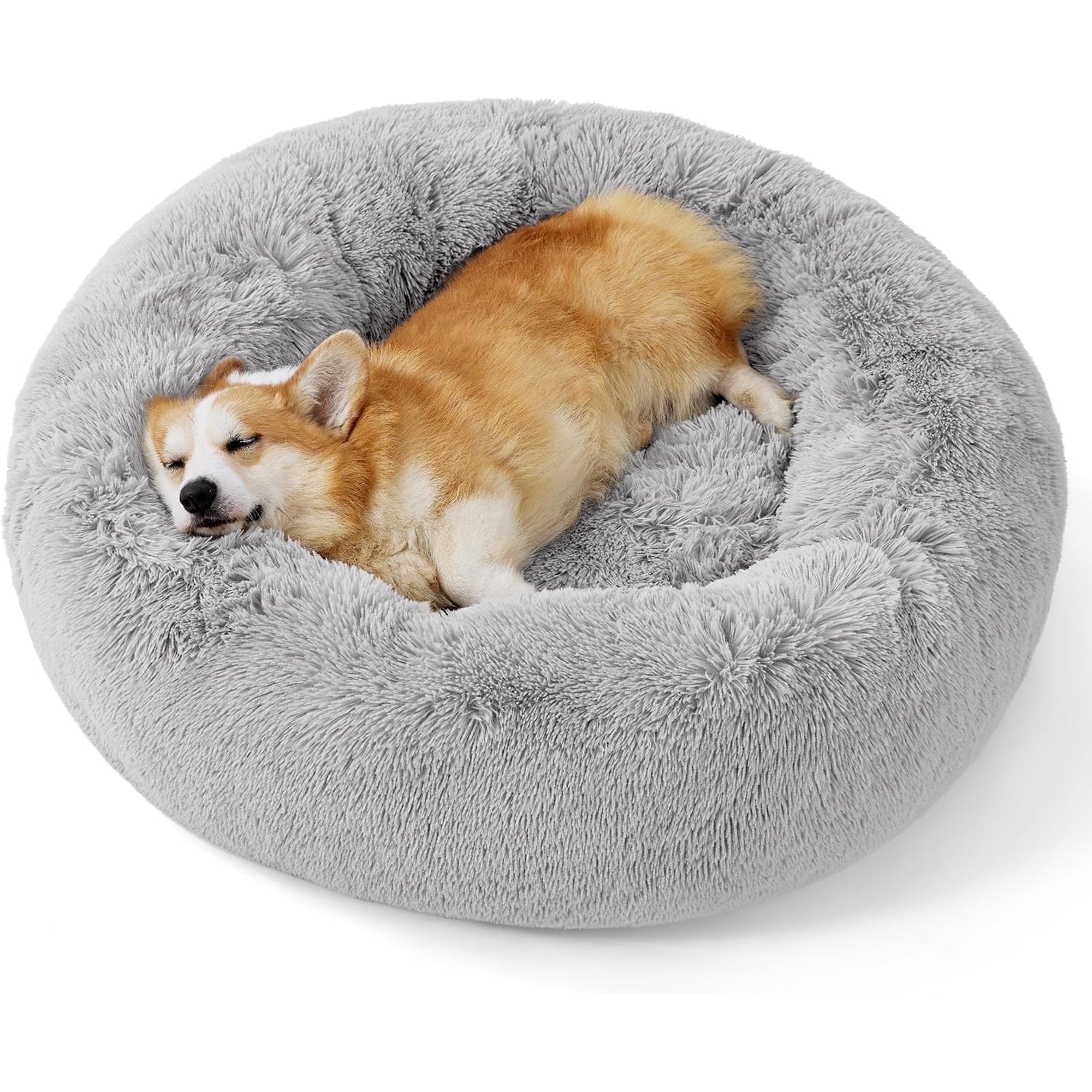 Calming Dog Bed For Large Dogs, GHODEC 31" Washable-Round Cozy Soft Dog Bed with Non-Slip Bottom,Fits up to 45 lbs Pets, Pale Grey