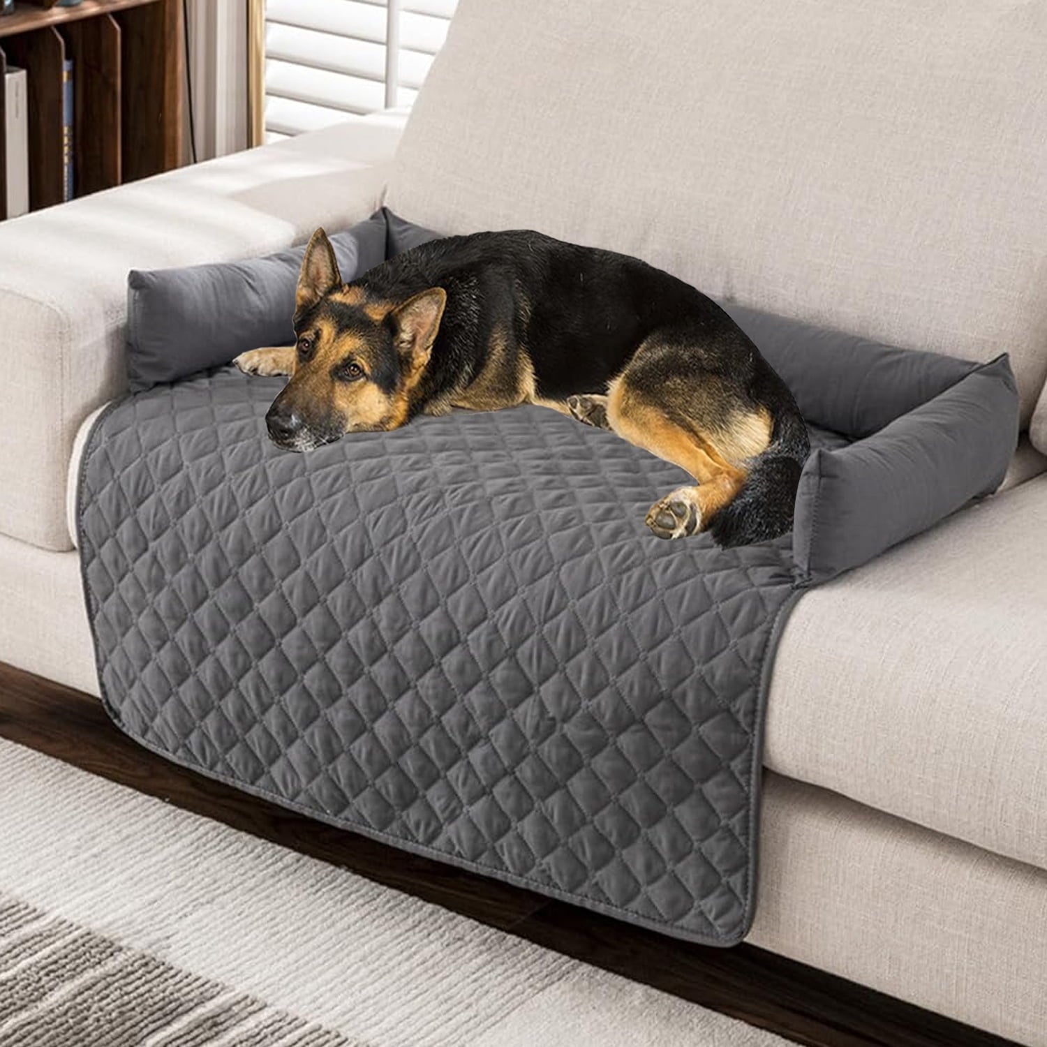 Calming Dog Bed Mat for Couch, Calming Dog Couch Bed with 3 Side Dog Pillow for Cat Dog Sofa. 30 x 30 x 5.2 inch Dog Beds