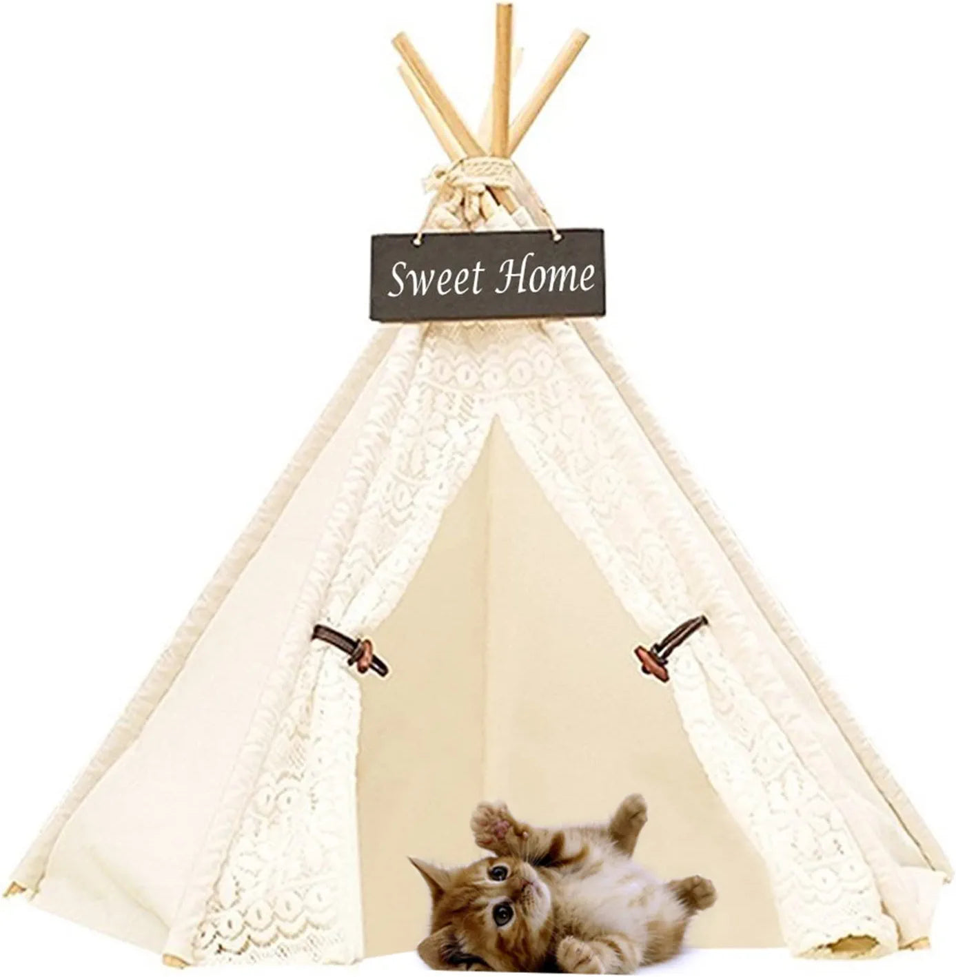 DEWEL Dog Tent Pet Teepee Dog Cat Play House Portable Washable Pet Bed for Dog Cat Lace Style