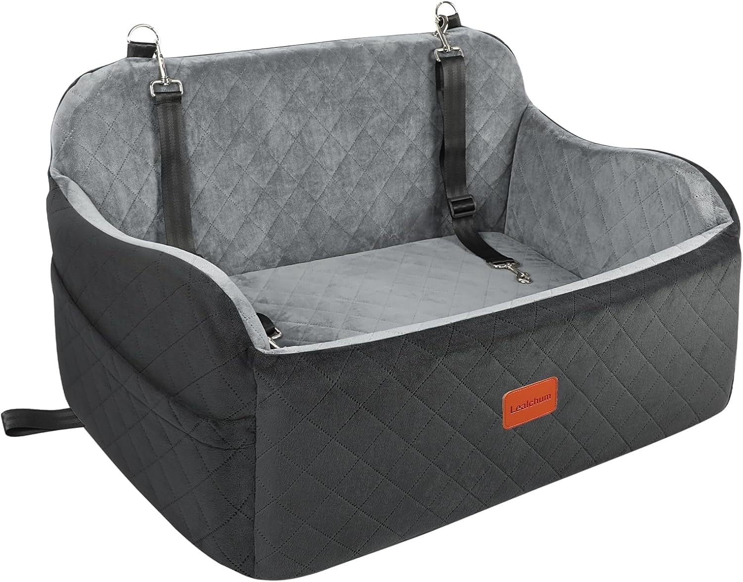 Lealchum Dog Car Seat Up to 55lb, Car Dog Bed for 2 Small Dogs, Pet Car Seat (Black/Grey, Large)