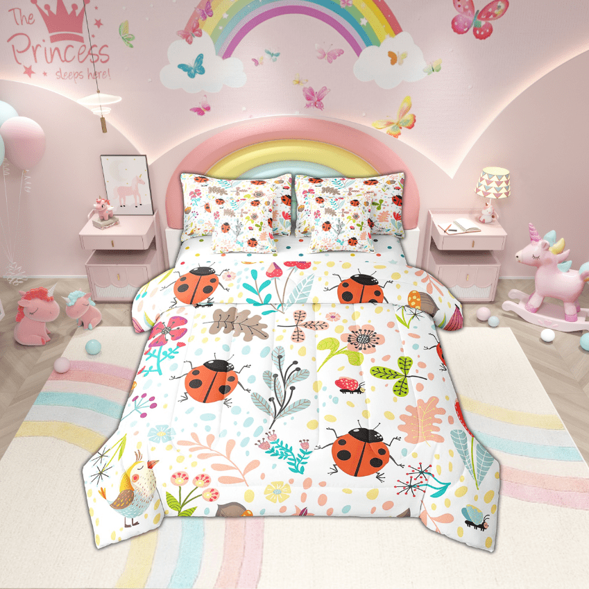 Erosebridal Rabbit Bedding Set Twin,Cute Rabbit Bed In A Bag 7 Piece ,Cartoon Rustic Animal Comforter Set With Sheets Kawaii Woodland Leaves Flower Sheet Set With Comforter