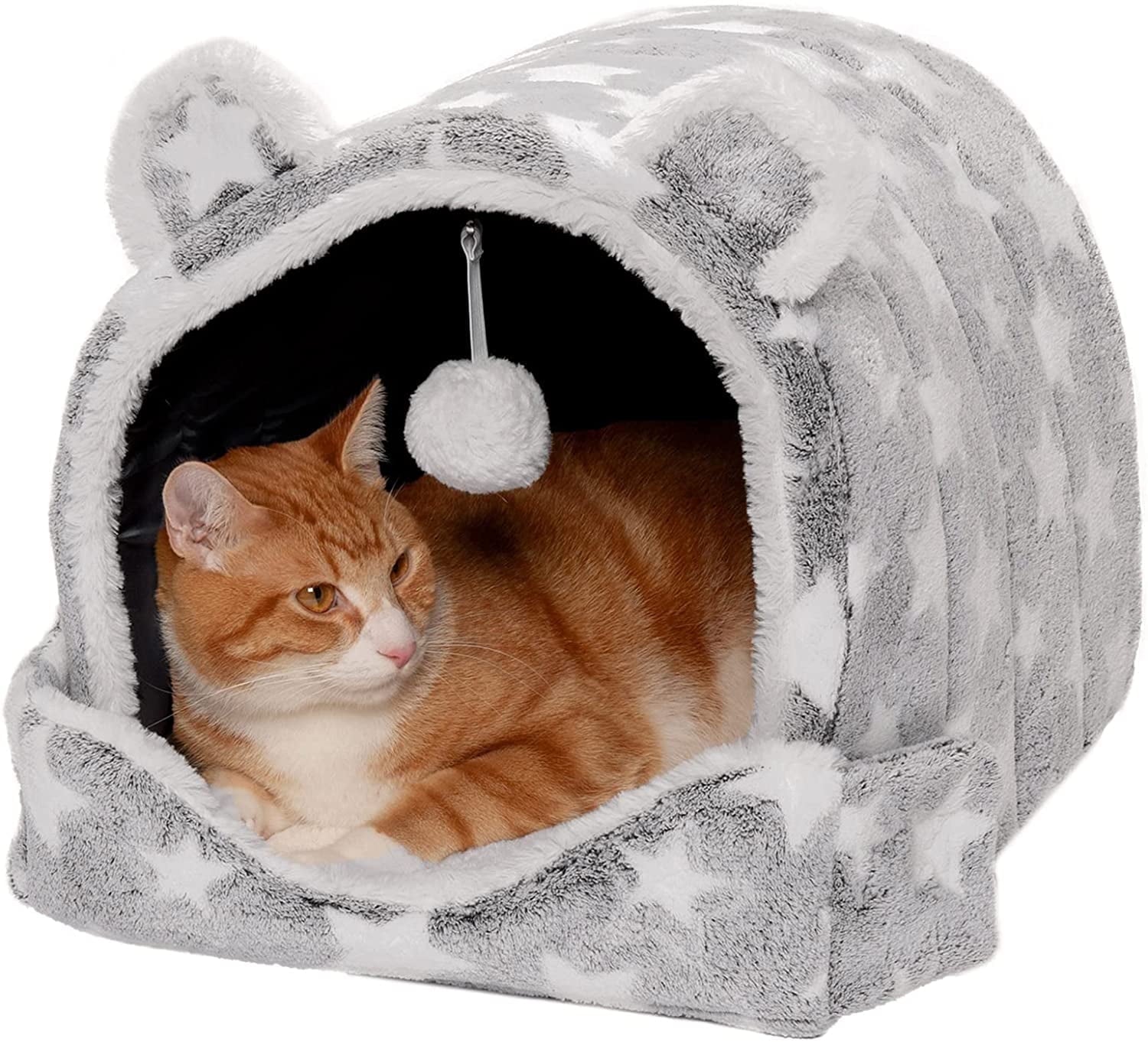 FurHaven Fleece Snuggle Hideout Pet Bed for Small Dogs and Cats - Silver Stars