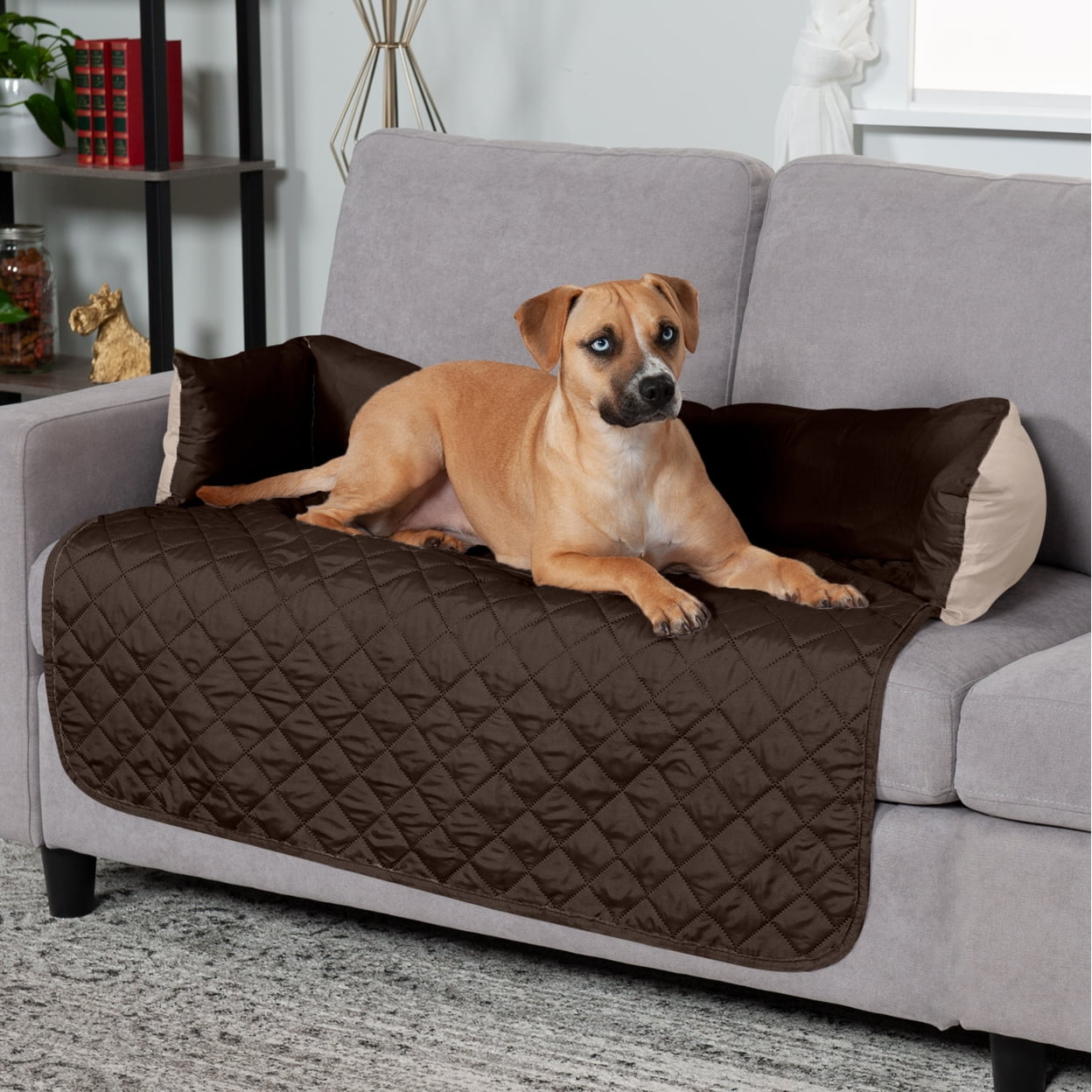 FurHaven Sofa Buddy Medium Reversible Pet Bed with Cushion Anchors, Gray