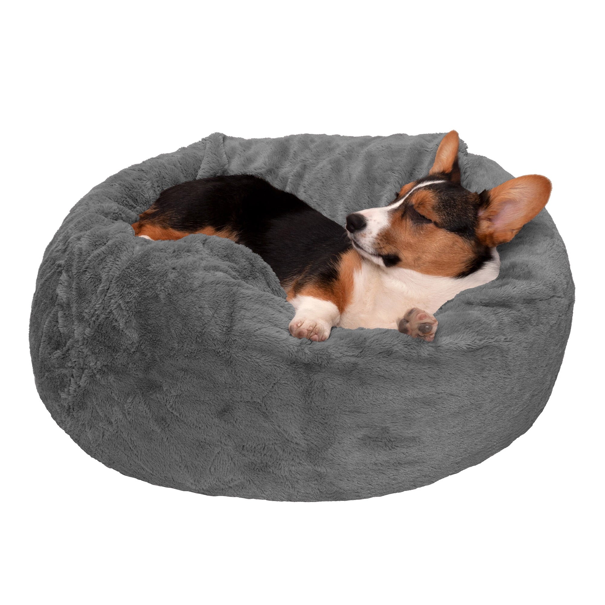 FurHaven Pet Products Round Plush Ball Dog Bed - Gray Mist, Medium - 26"