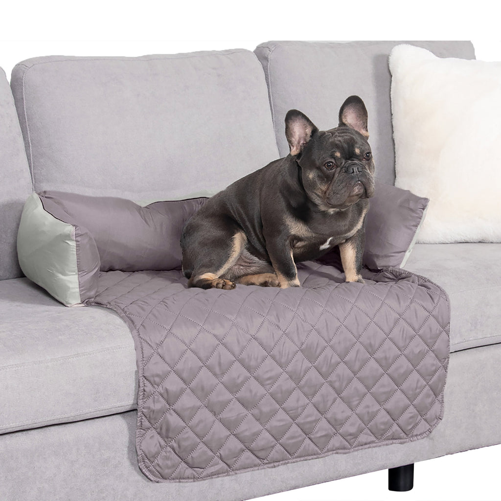 FurHaven Sofa Buddy Medium Reversible Pet Bed with Cushion Anchors, Gray