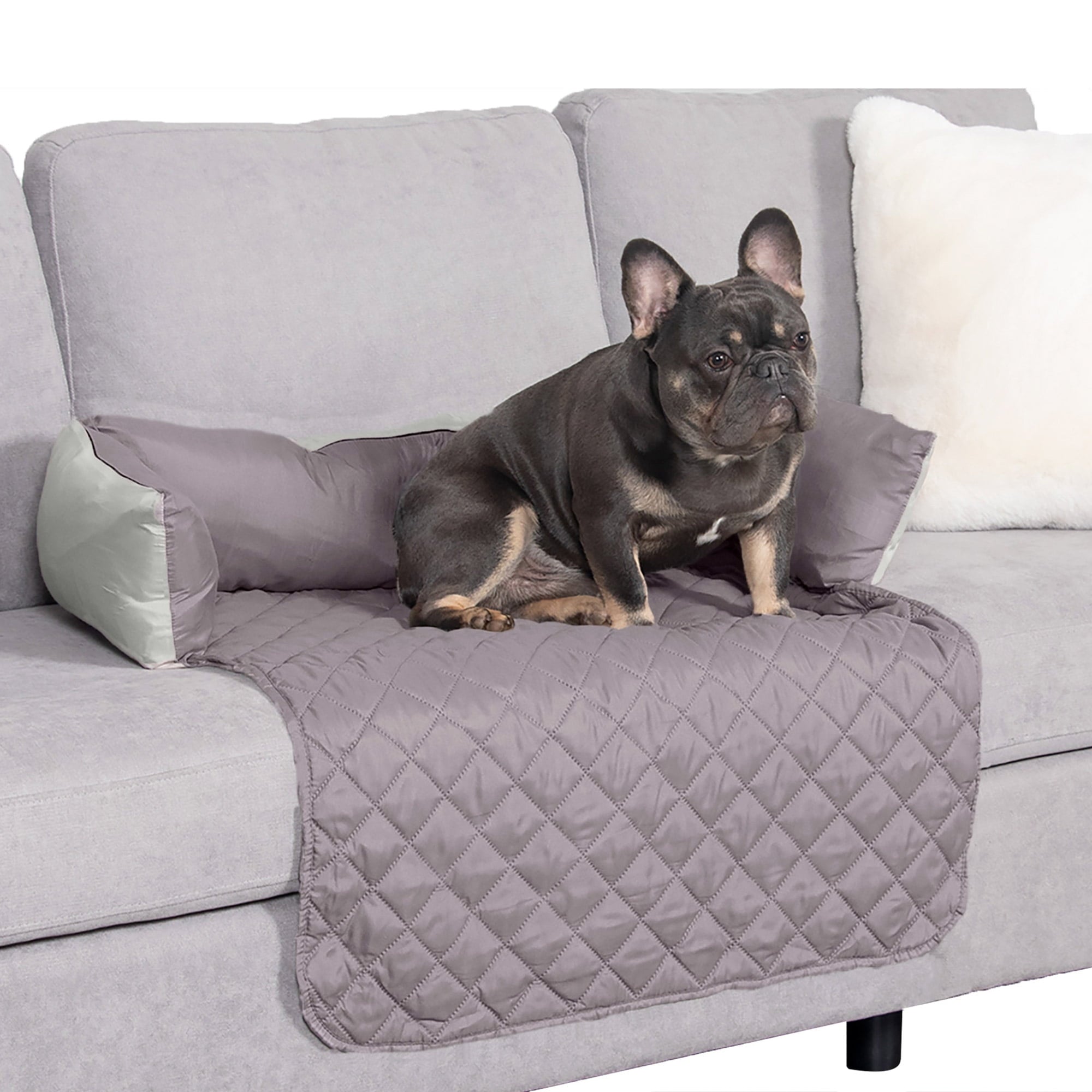 FurHaven Sofa Buddy Medium Reversible Pet Bed with Cushion Anchors, Gray