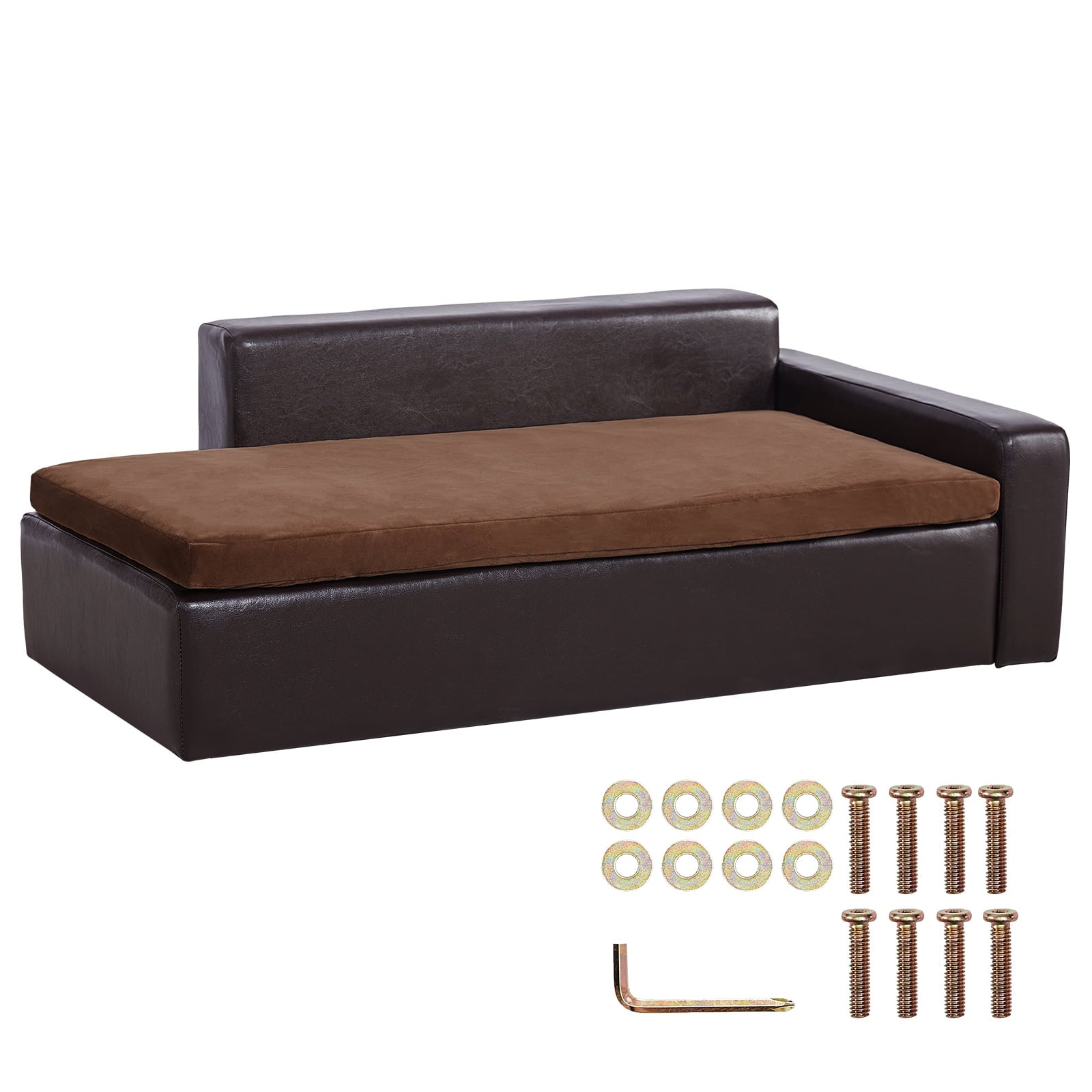 KFFKFF Pet Couch, Large Dog and Cat Soft Leather Lounge, Supports up to 110 lbs, Black