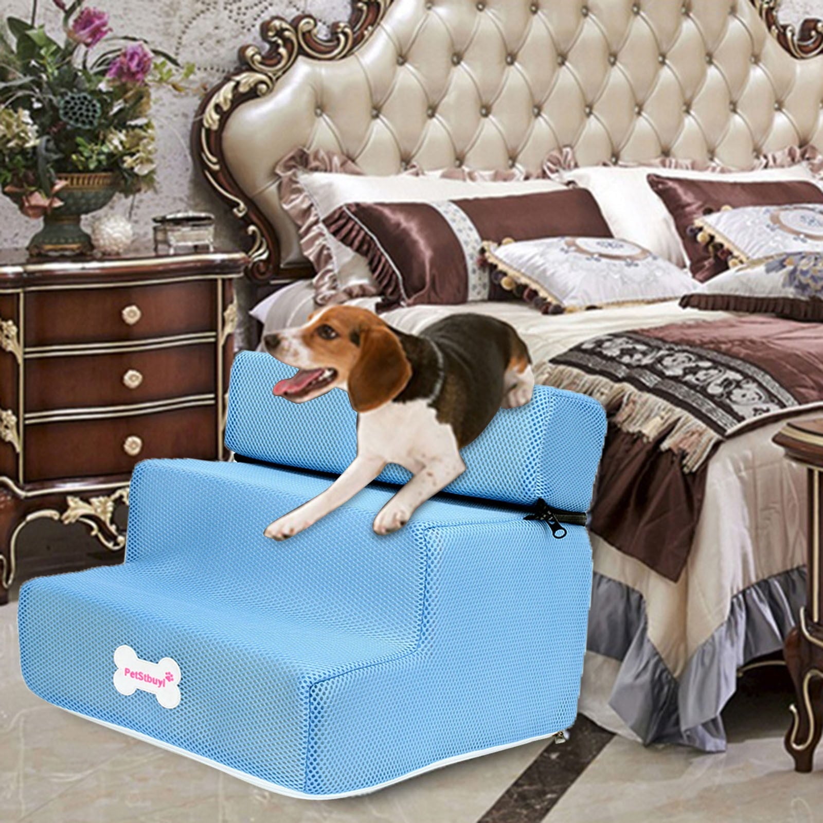 Multicolour Pet Dog Stairs Ladder Ramp, Low Bed Couch, Portable Pet Step Dog Stairs Dog Ramp Cat Scratching,Comfortable Washable 3 Steps, Bed Indoor Pet Supplies.