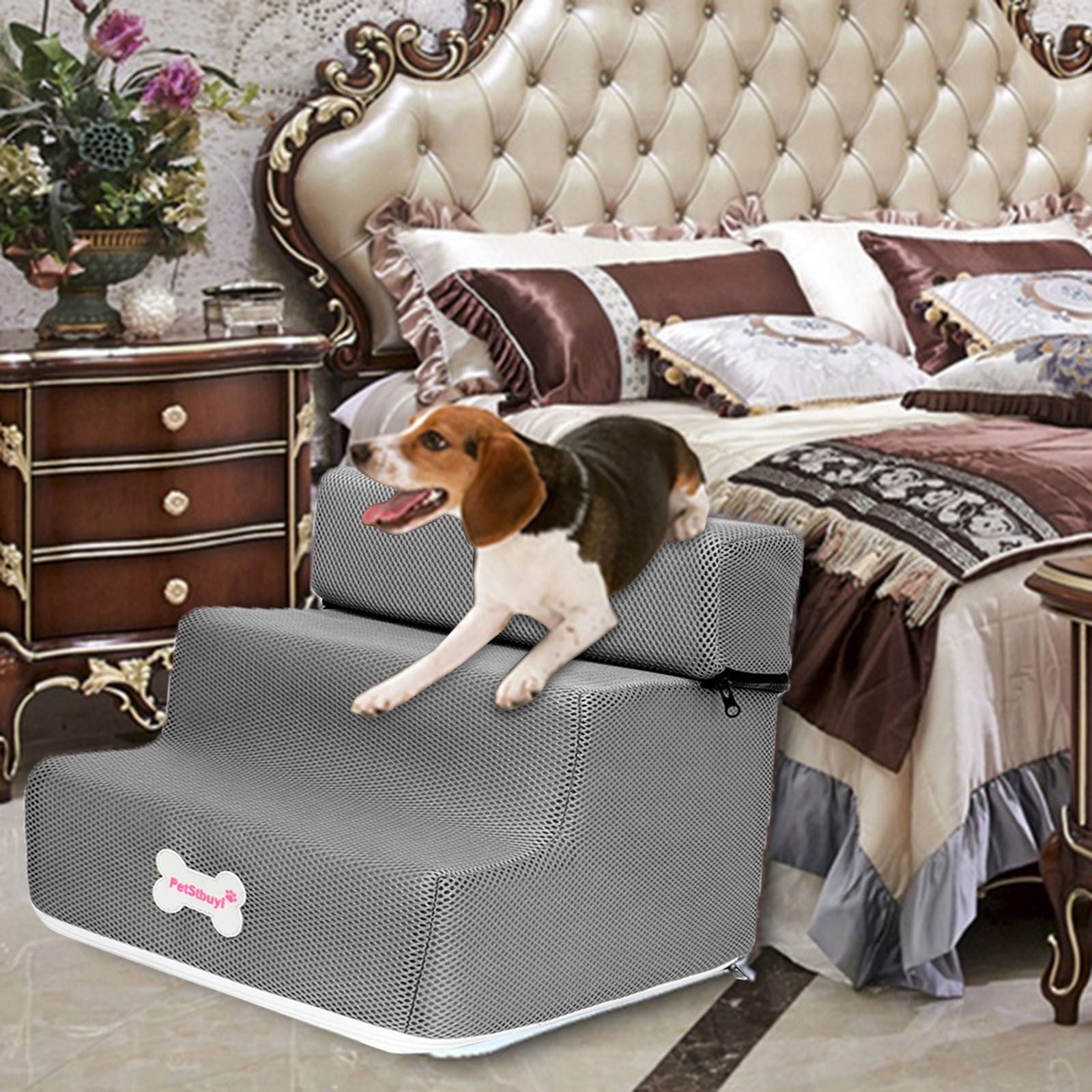 Multicolour Pet Dog Stairs Ladder Ramp, Low Bed Couch, Portable Pet Step Dog Stairs Dog Ramp Cat Scratching,Comfortable Washable 3 Steps, Bed Indoor Pet Supplies.
