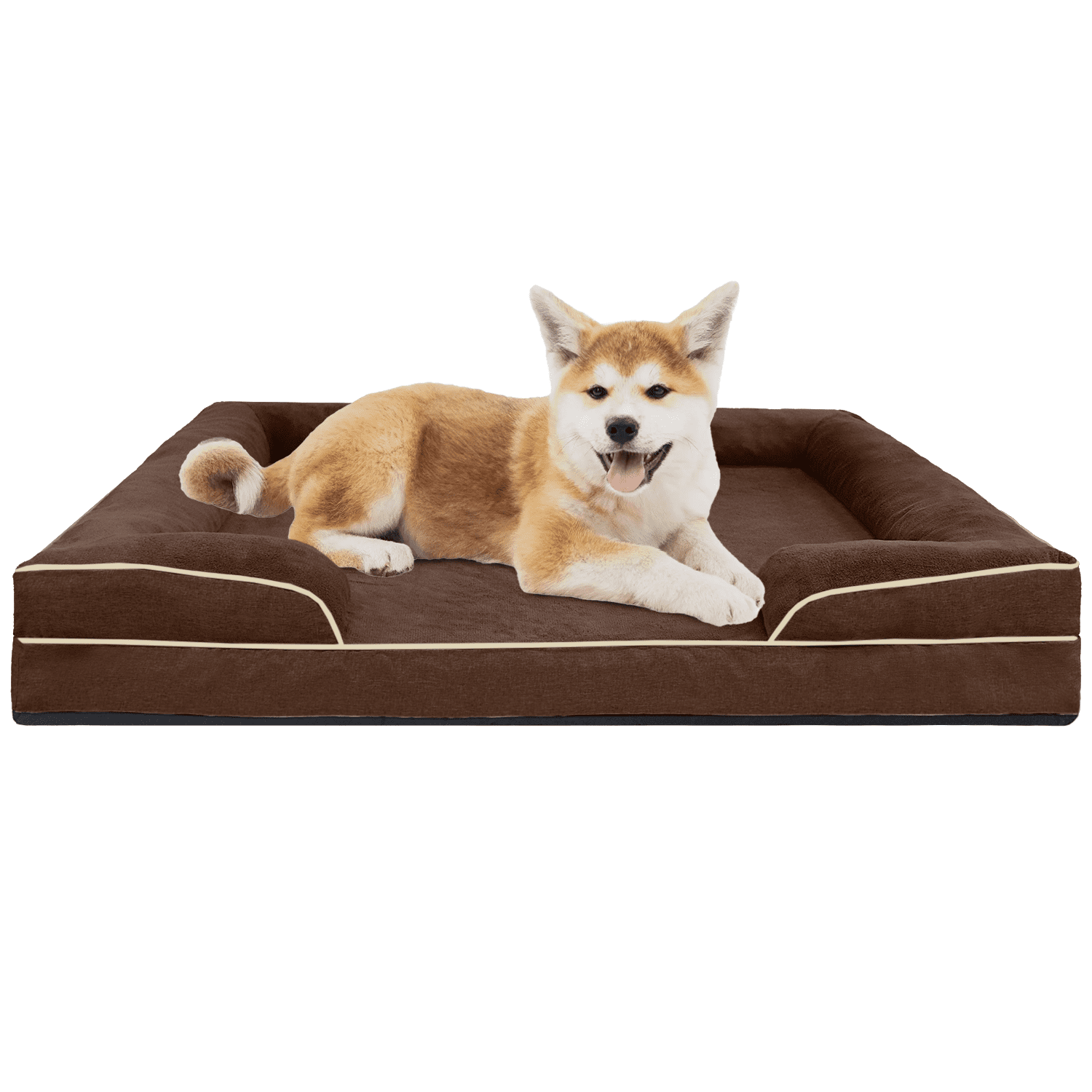 PayUSD Orthopedic Dog Bed for Extra Large Dogs Waterproof Memory Foam Dog Sofa Beds with Sides Non-Slip Bottom and Egg-Crate Foam Dog Bed with Removable Washable Cover,Brown (44" L x 32" W x 6.5" Th)