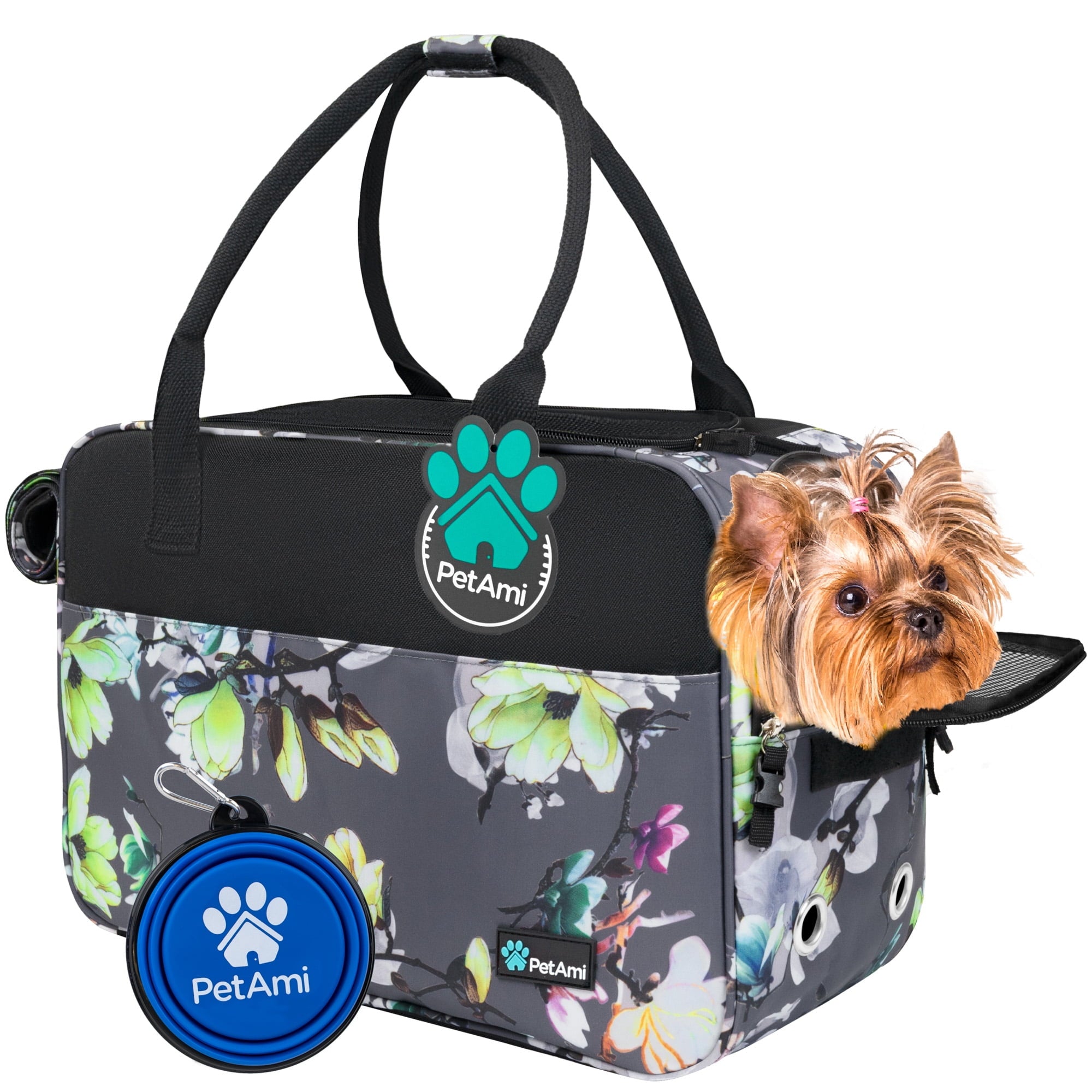 PetAmi Dog Purse Carrier for Small Dogs, Airline Approved Soft Sided Pet Carrier with Pockets, Ventilated Dog Carrying Bag Puppy Cat, Dog Travel Supplies Accessories Carry Tote Bag, Sherpa Bed, Black