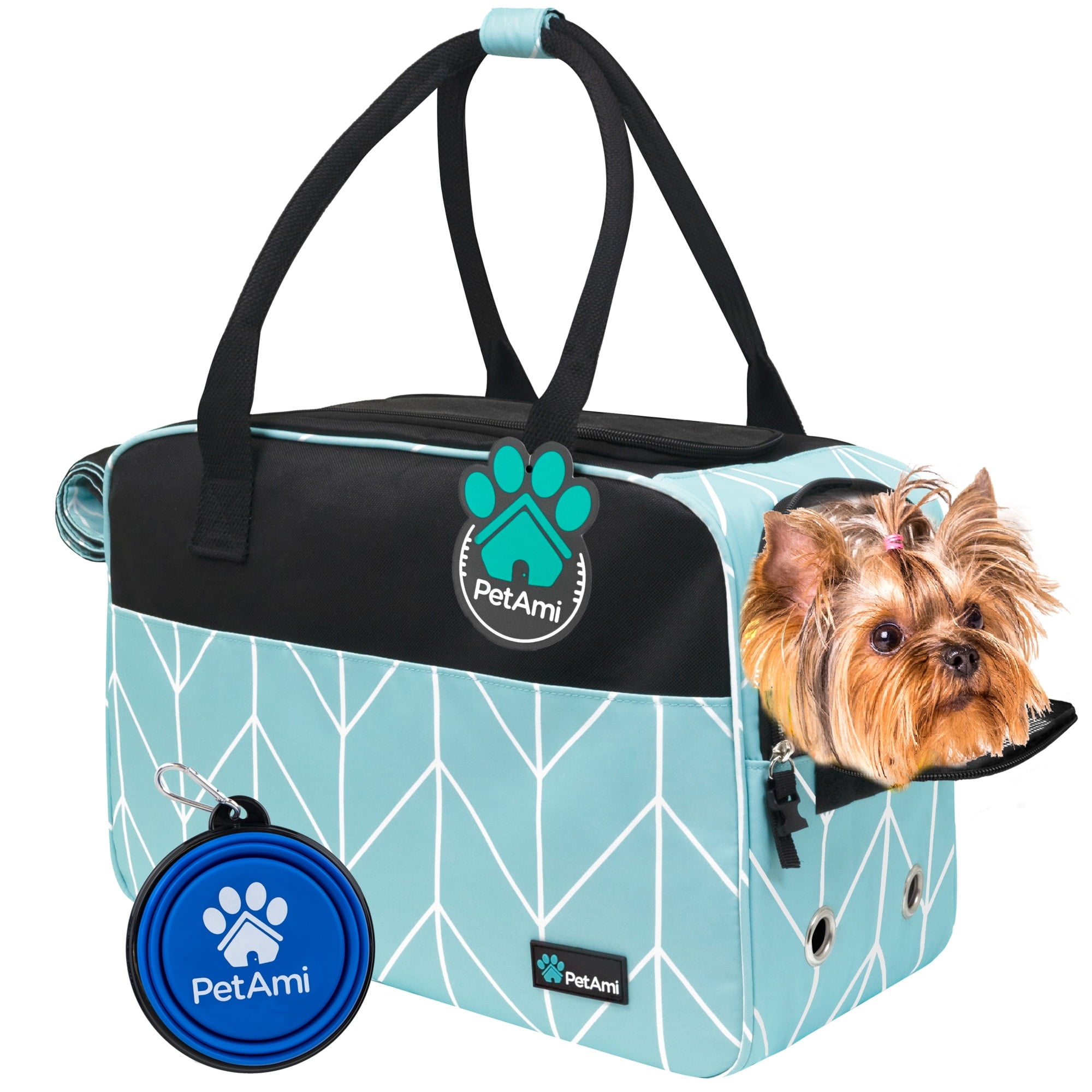 PetAmi Dog Purse Carrier for Small Dogs, Airline Approved Soft Sided Pet Carrier with Pockets, Ventilated Dog Carrying Bag Puppy Cat, Dog Travel Supplies Accessories Carry Tote Bag, Sherpa Bed, Black