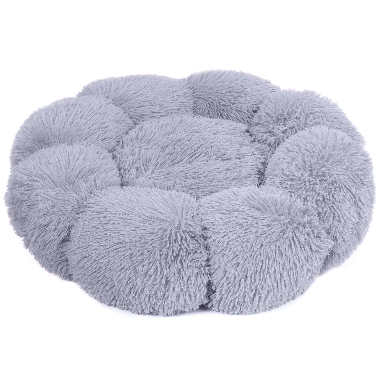 Sennaux Calming Pet Bed for Dogs Cats Soft Flower-Shape Plush Dog Bed, Dark Gray, 19.7"