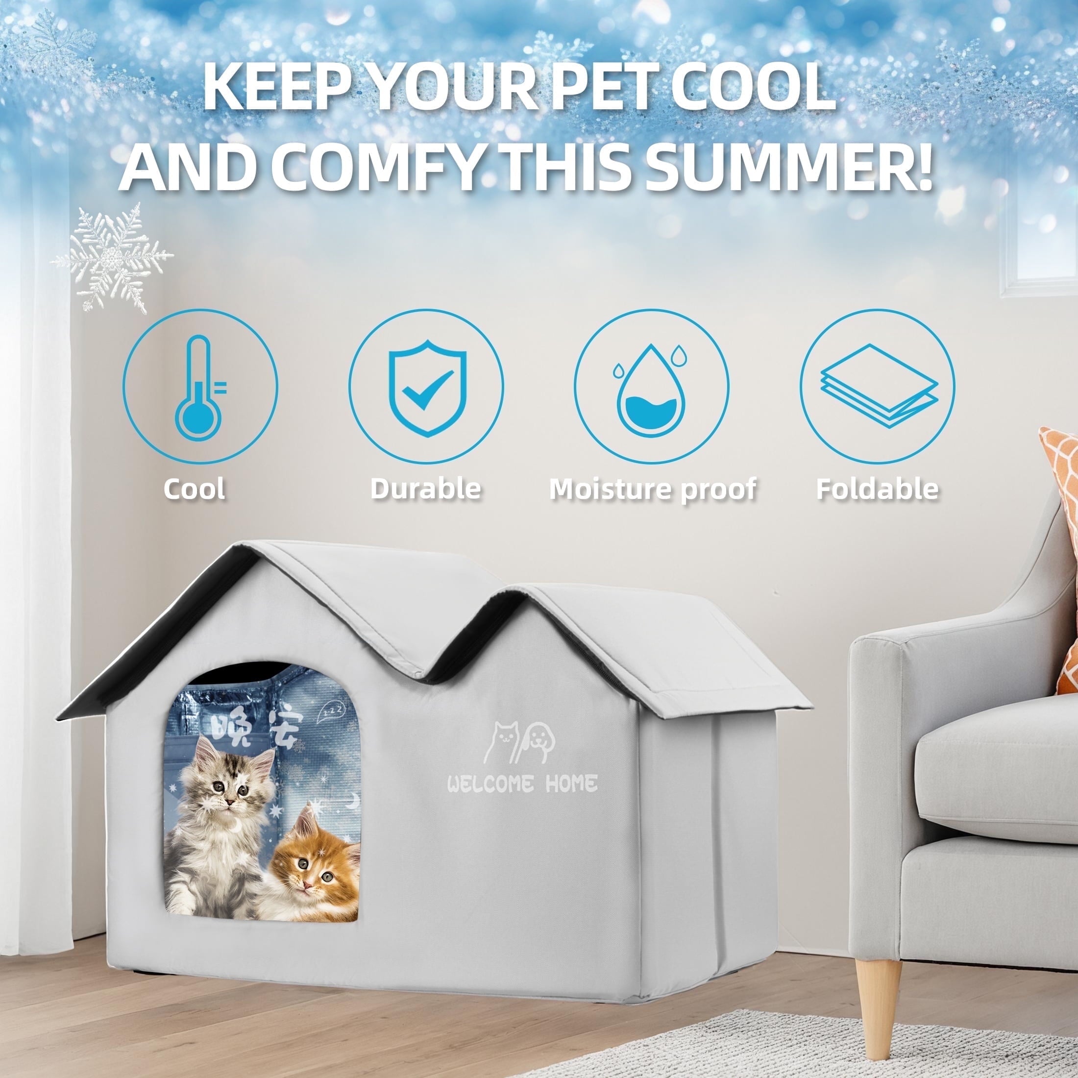 XL Size Cooling Pet House, 24 x 15.7 x 16.5 in, for Pets up to 38.5 lbs, Outdoor Indoor Shelter