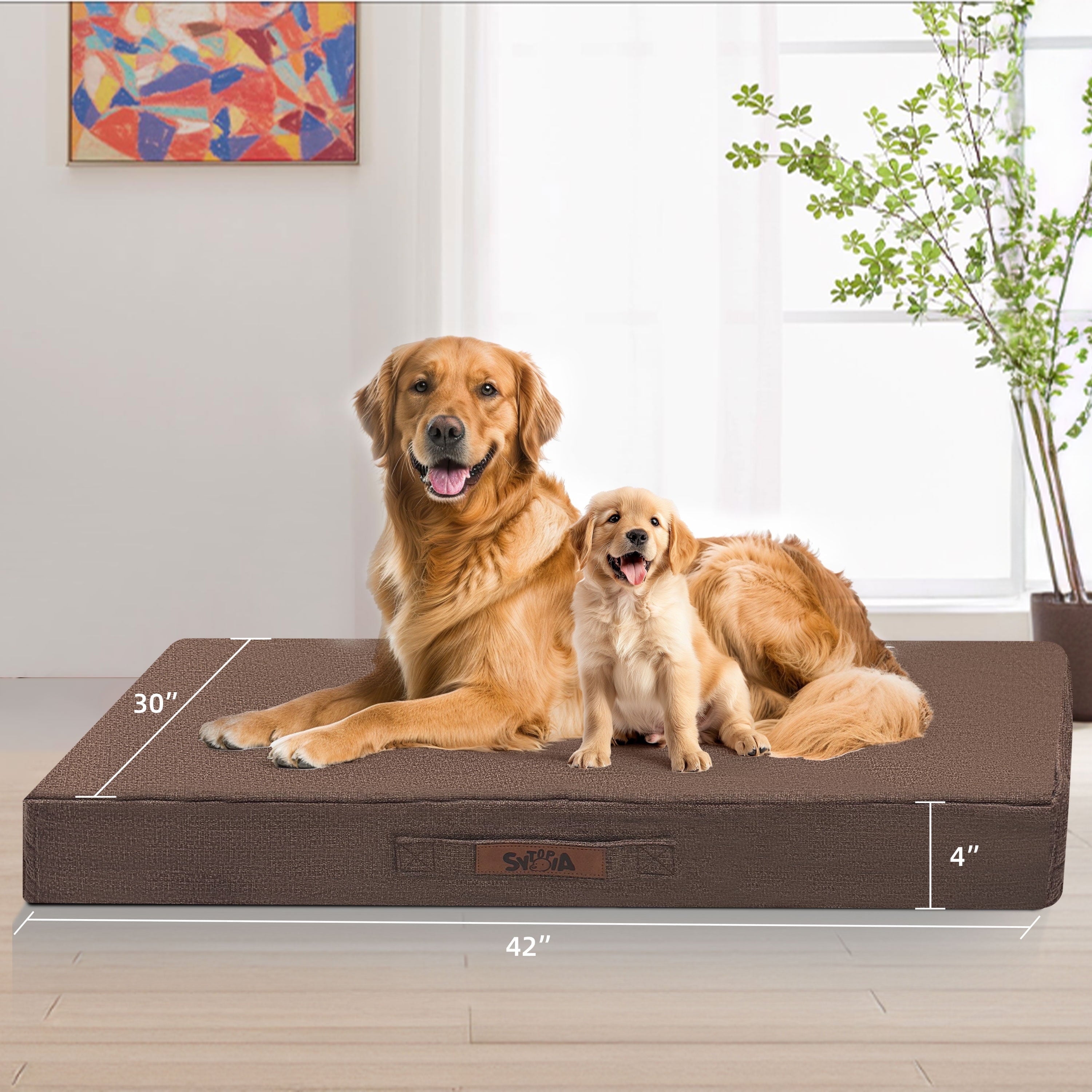 Sytopia Orthopedic Waterproof Extra Large Dog Bed with Removable Washable Cover, Indestructible Egg Crate Foam Dog Bed Chew Proof, Brown XL(42"x30"x4") Bed for Jumbo Dogs up to 100 Pounds