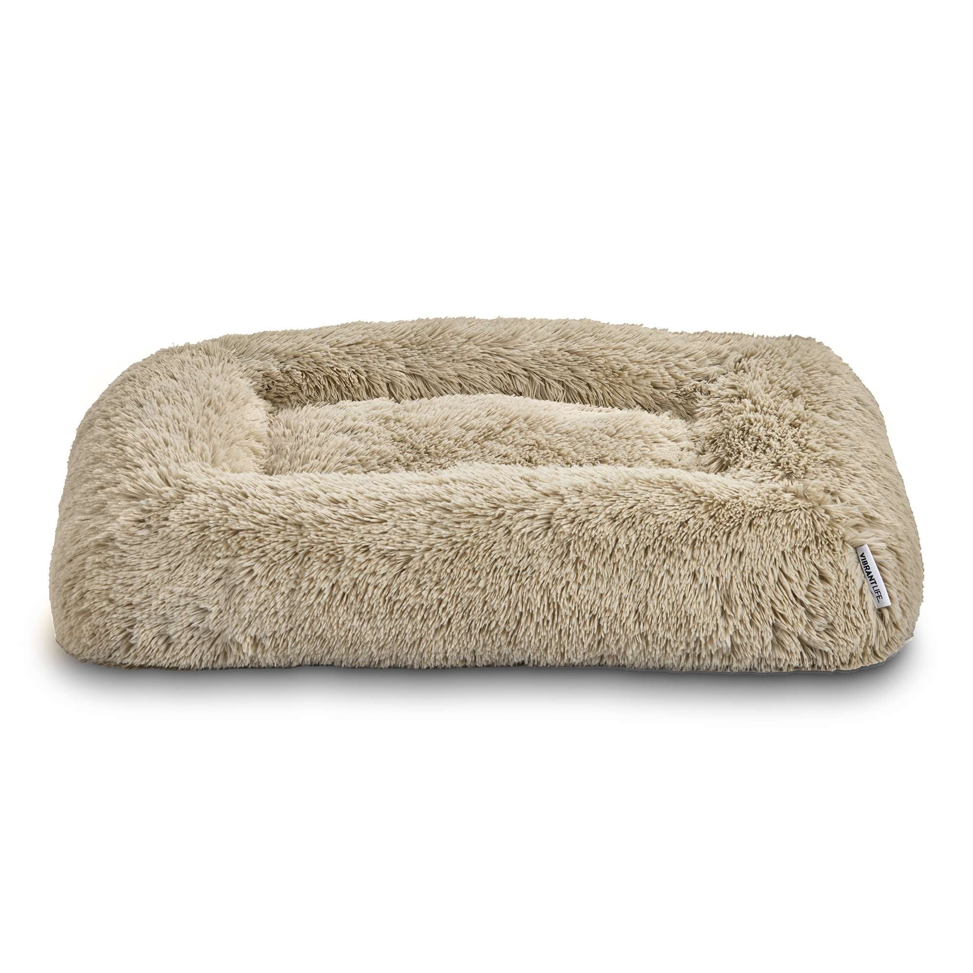 Vibrant Life Furry Bolster Dog Bed, Large, Oatmeal 35" x 25"