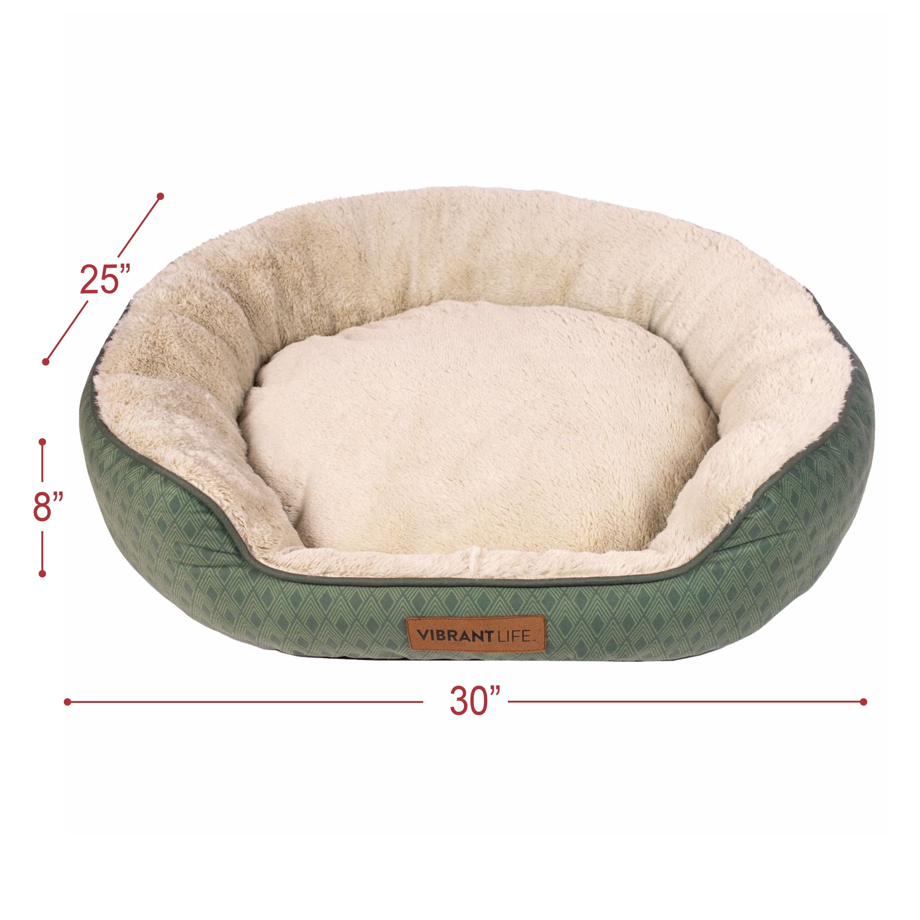 Vibrant Life Oval Cuddler Pet Bed, Medium, Green, 30" x 25" x 8"