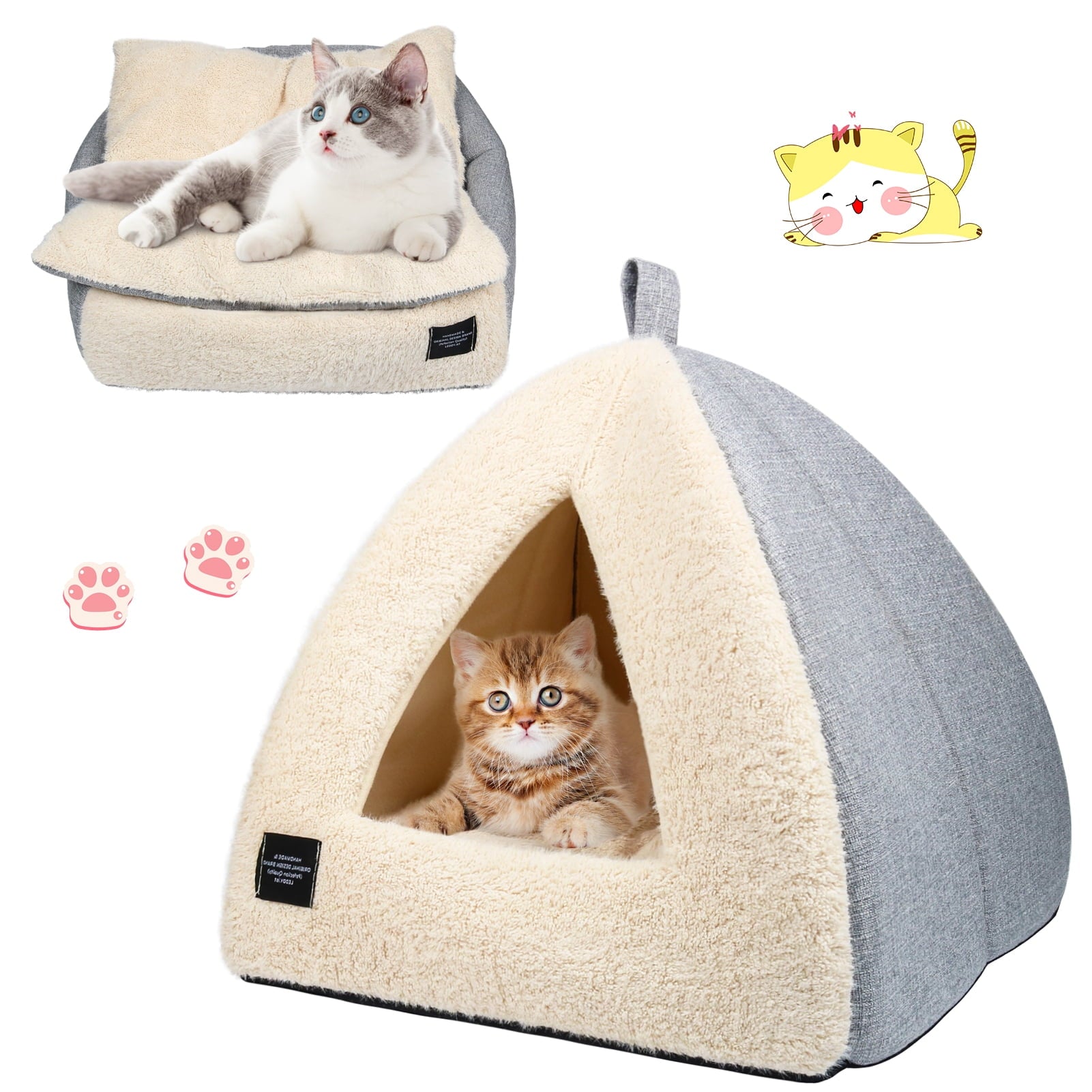 Vivifying Pet Beds Medium 2-in-1 Cozy Cat Bed with Removable Cushion, Silver Gray