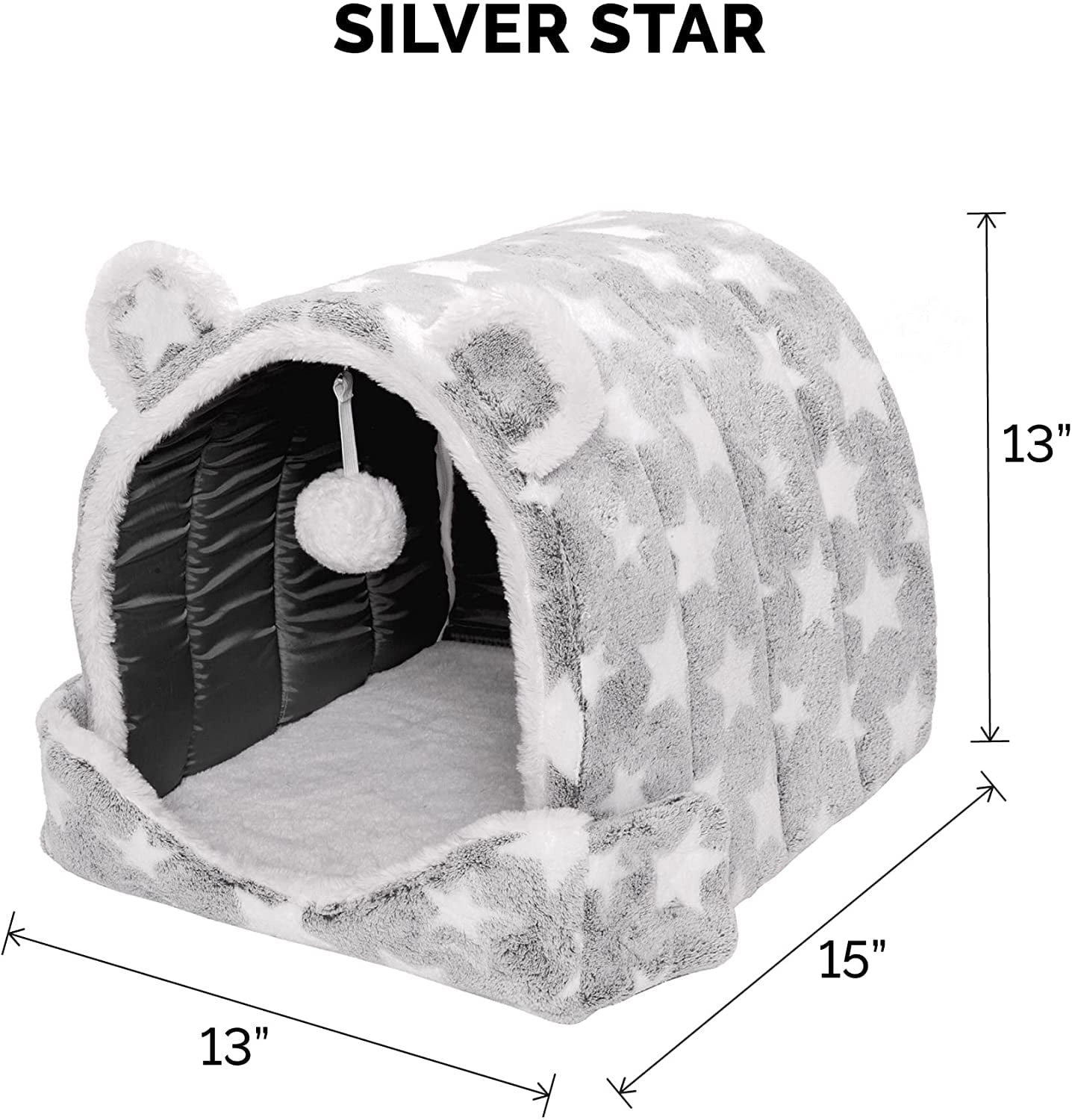 FurHaven Fleece Snuggle Hideout Pet Bed for Small Dogs and Cats - Silver Stars