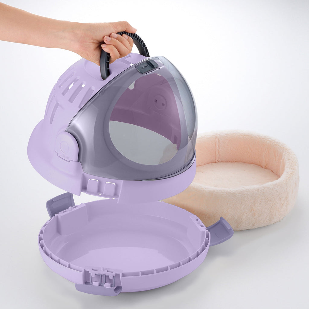 Richell Space Capsule Travel Pet Carrier & Bed in Lavender, Functional for Small Dogs/Cats