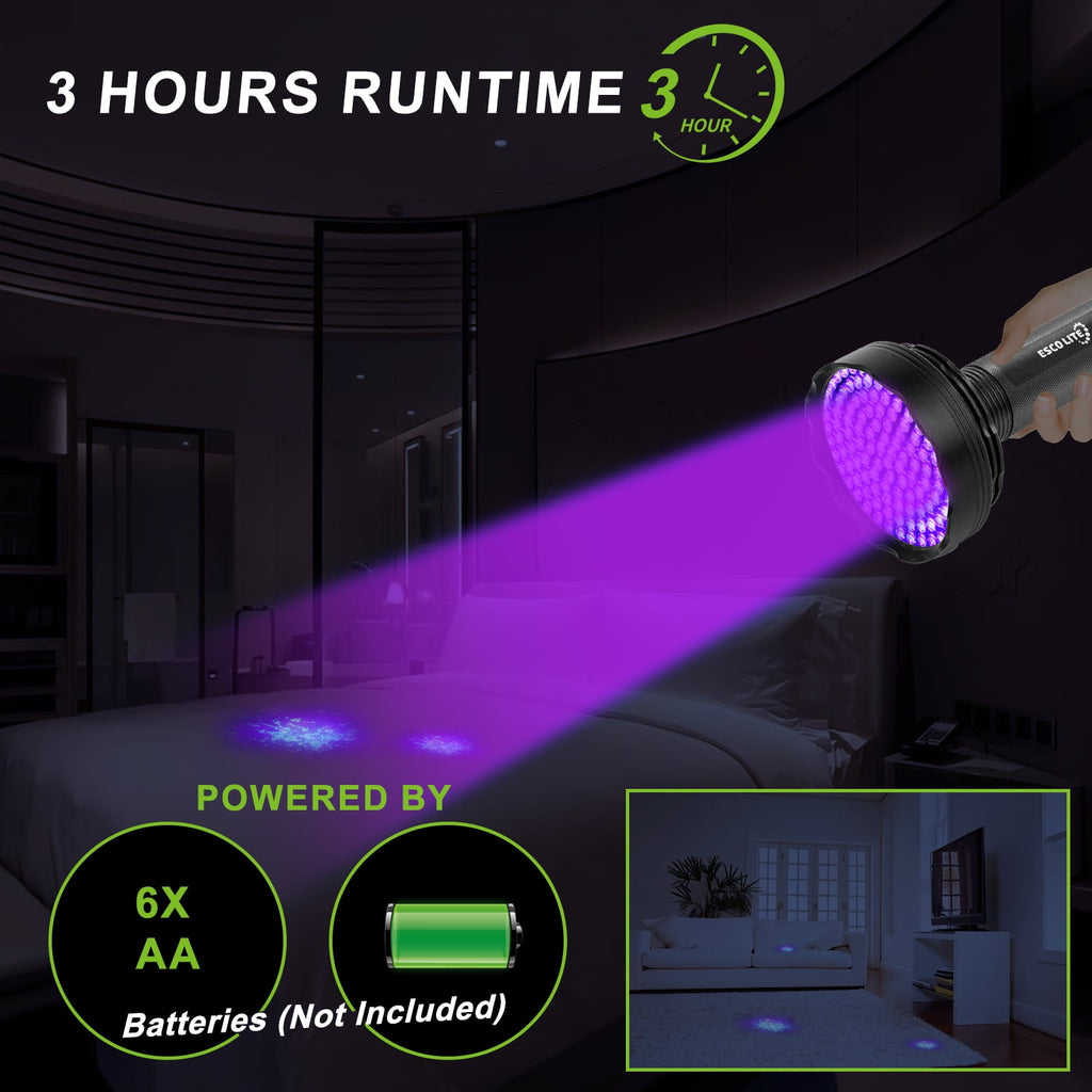 ESCO LITE Blacklight Flashlight 128 LED UV Flashlight, Upgraded Bright 395nm Handheld Ultraviolet Flashlight for Pet Urine Detection, Scorpion Hunting
