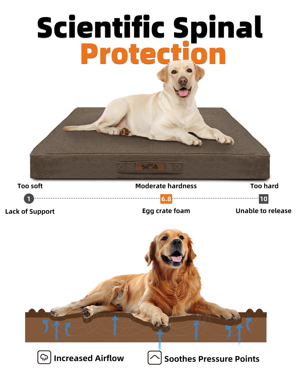 Sytopia Orthopedic Waterproof Extra Large Dog Bed with Removable Washable Cover, Indestructible Egg Crate Foam Dog Bed Chew Proof, Brown XL(42"x30"x4") Bed for Jumbo Dogs up to 100 Pounds