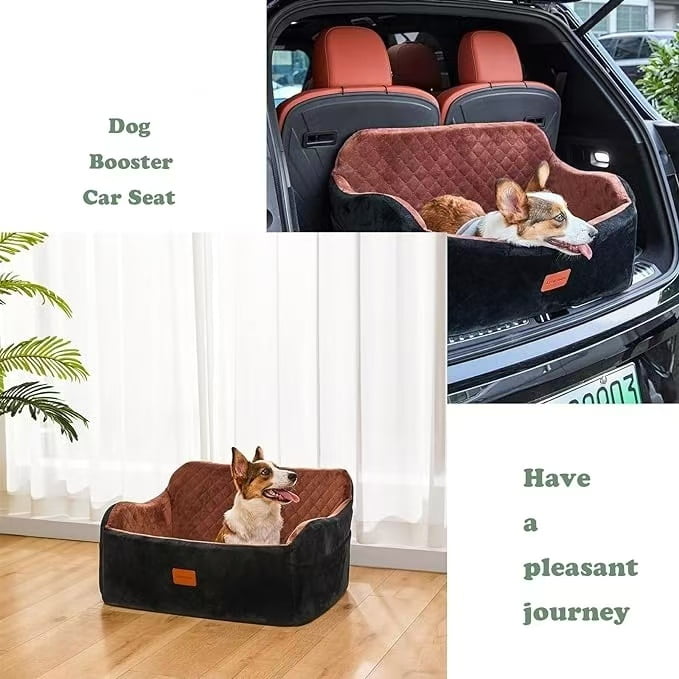 Lealchum Dog Car Seat Up to 55lb, Car Dog Bed for 2 Small Dogs, Pet Car Seat (Black/Grey, Large)
