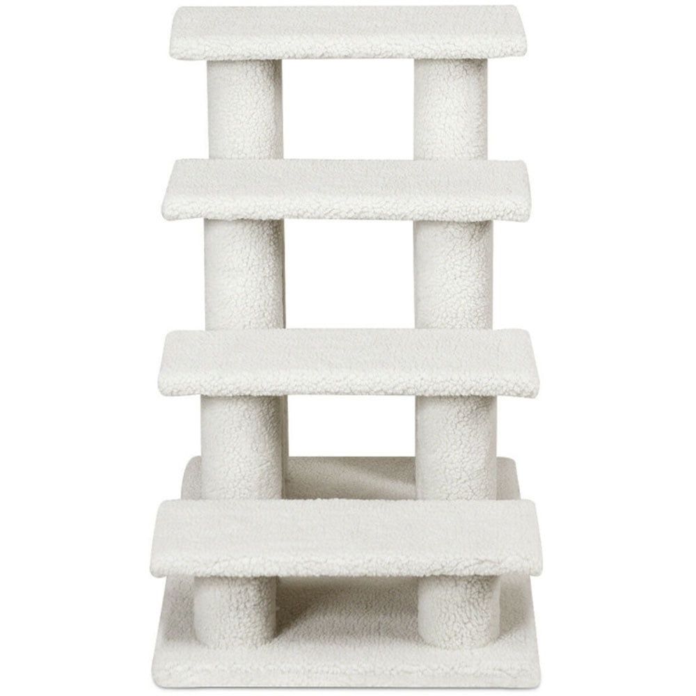 4-Step Pet Stairs Carpeted Ladder Ramp Scratching Post Cat Tree Climber, Dog Stairs for Small Dogs, Dog Steps Stairs Ramps for High Bed Couch