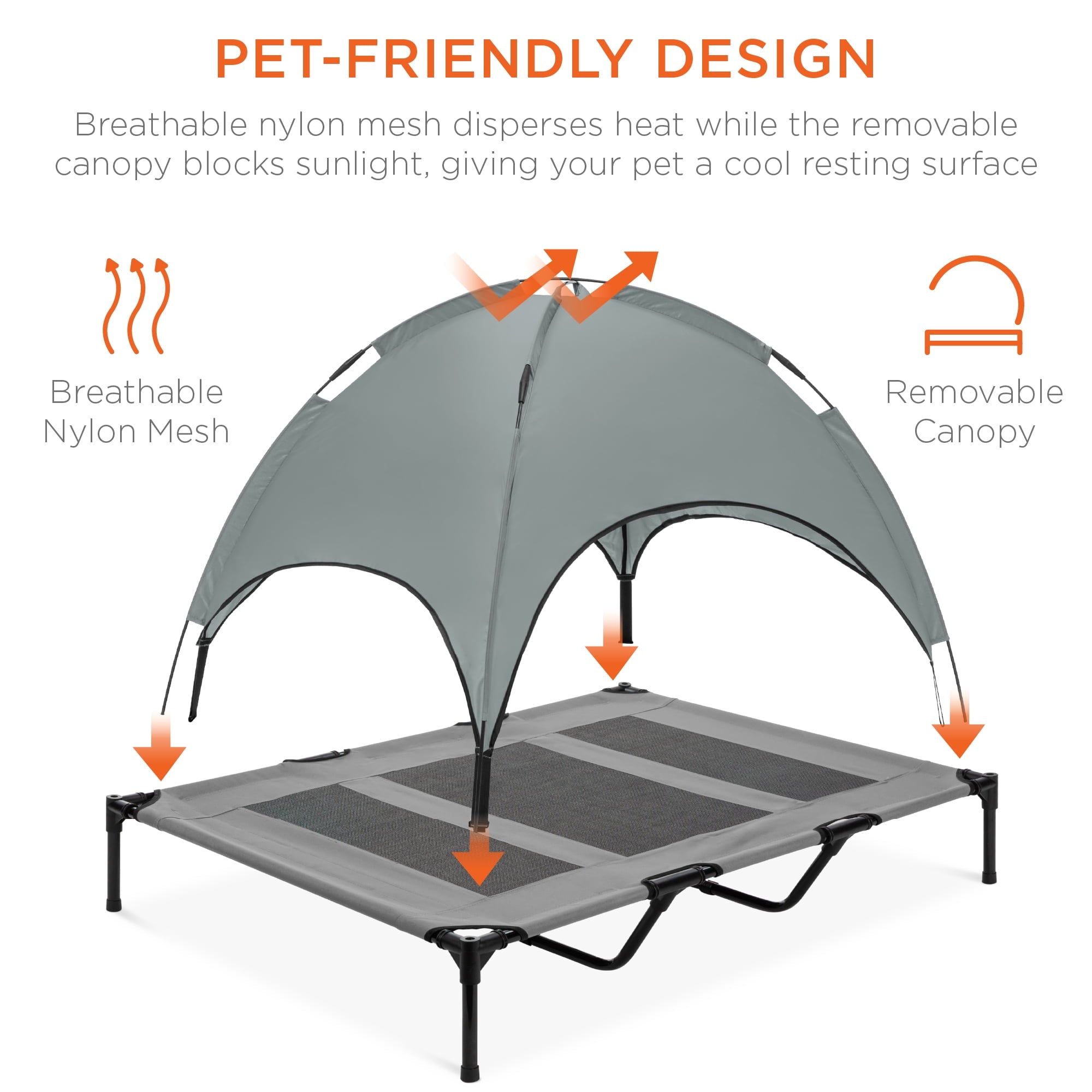 Best Choice Products 48in Elevated Cooling Dog Bed, Outdoor Raised Mesh Pet Cot w/ Removable Canopy, Carrying Bag - Gray