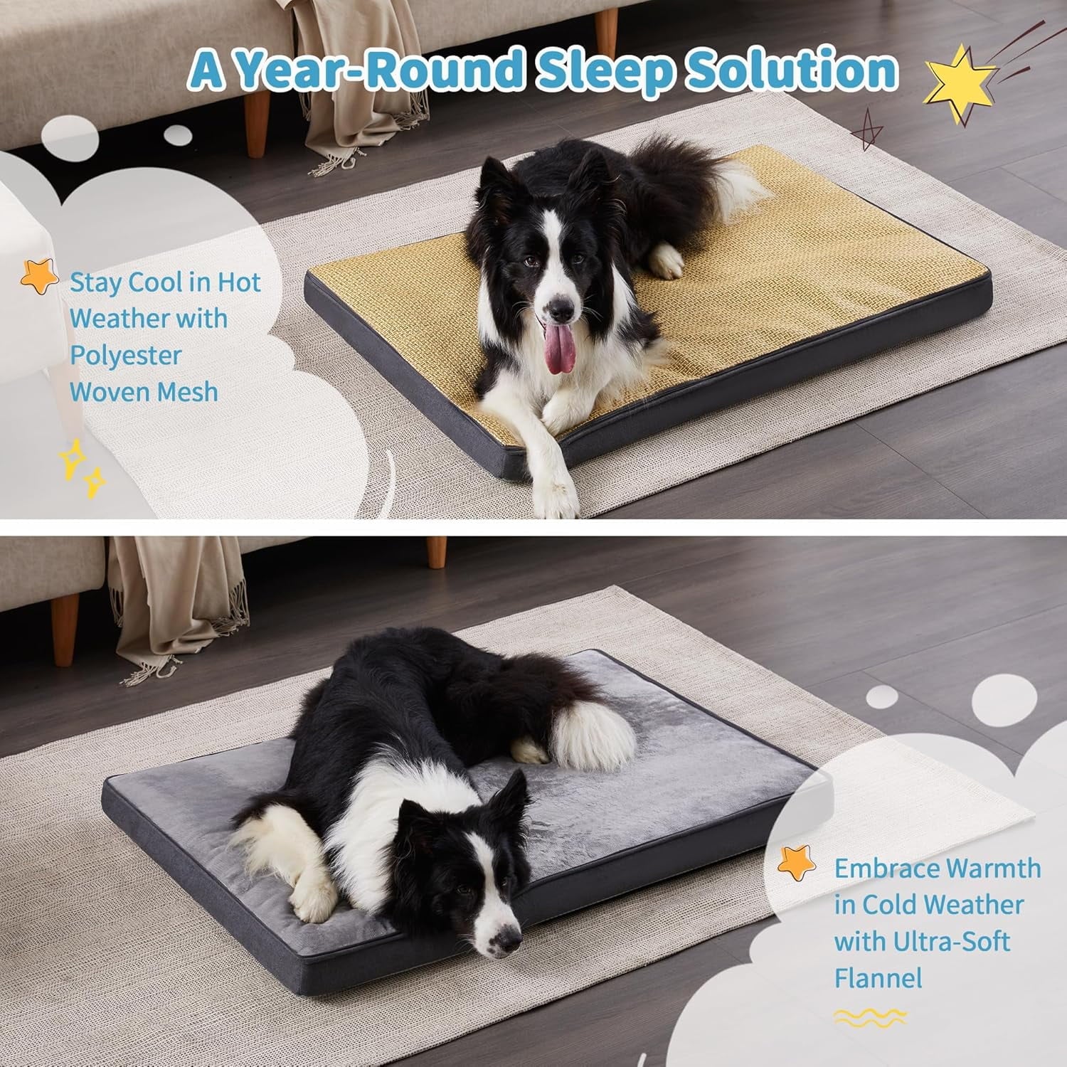 Large 2-in-1 Pet Bed with Removable Waterproof Washable Covers, Gray