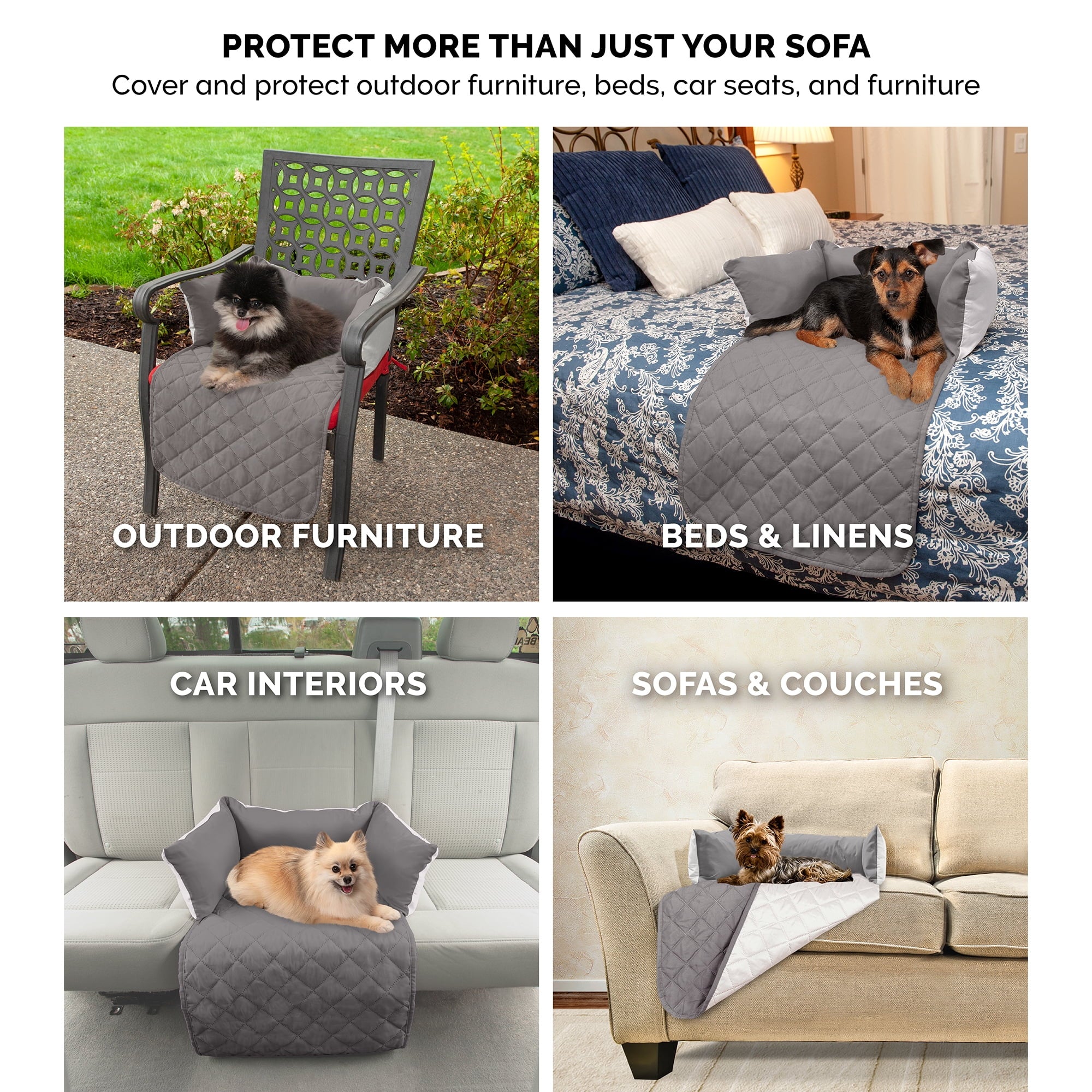 FurHaven Sofa Buddy Medium Reversible Pet Bed with Cushion Anchors, Gray