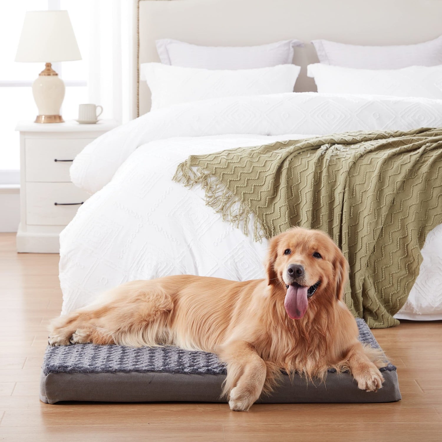 WATANIYA PET Memory Foam Soft Rose Plush Dog Bed, Non Slip Bottom, Washable Pet Bed Mattress, Grey