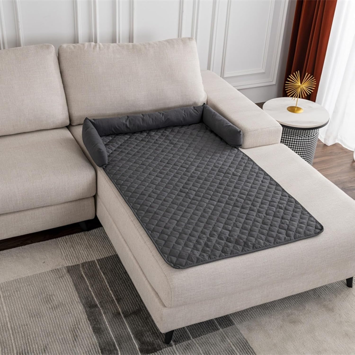 Calming Dog Bed Mat for Couch, Calming Dog Couch Bed with 3 Side Dog Pillow for Cat Dog Sofa. 30 x 30 x 5.2 inch Dog Beds