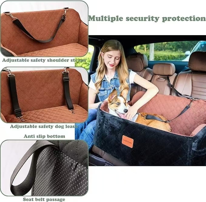 Lealchum Dog Car Seat Up to 55lb, Car Dog Bed for 2 Small Dogs, Pet Car Seat (Black/Grey, Large)