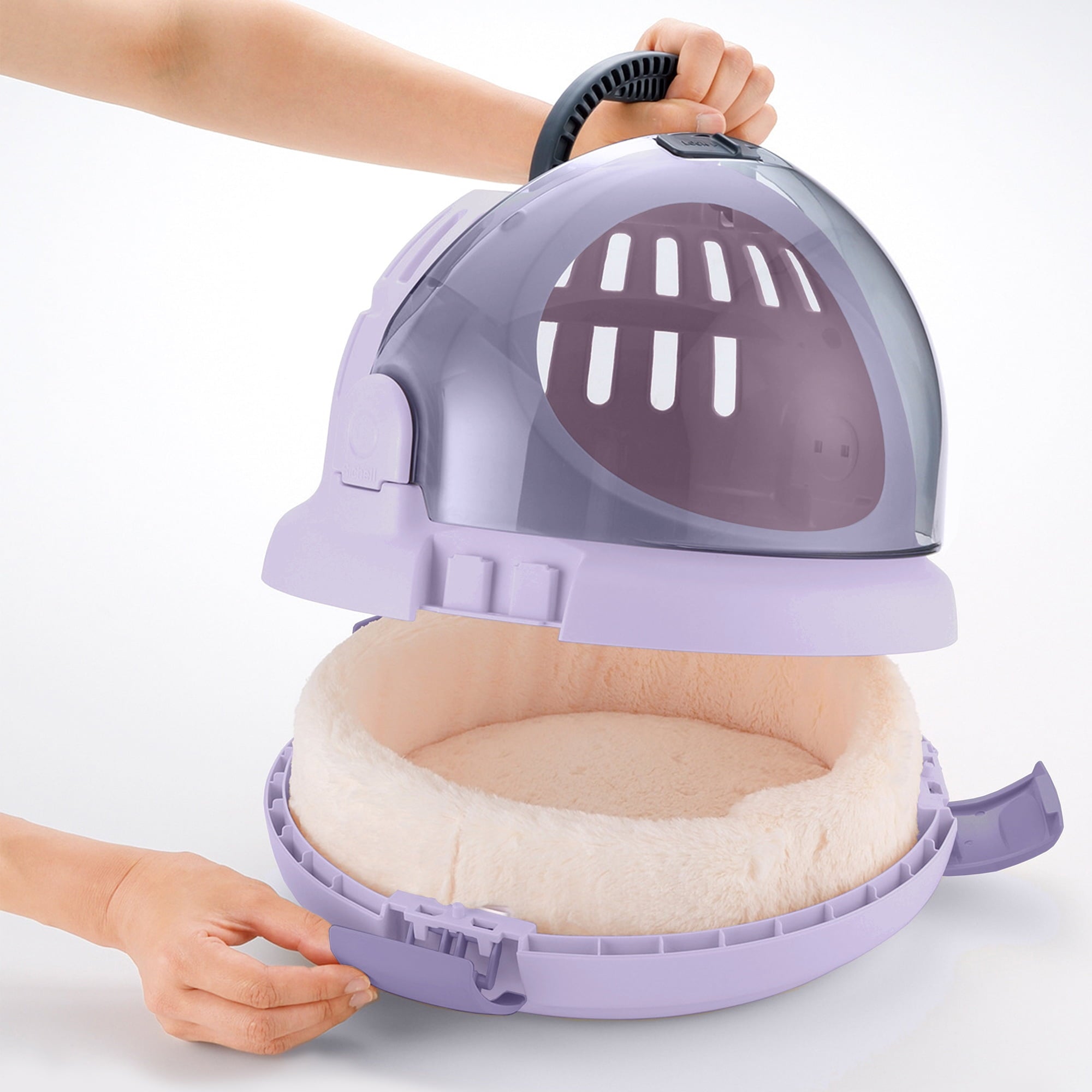 Richell Space Capsule Travel Pet Carrier & Bed in Lavender, Functional for Small Dogs/Cats