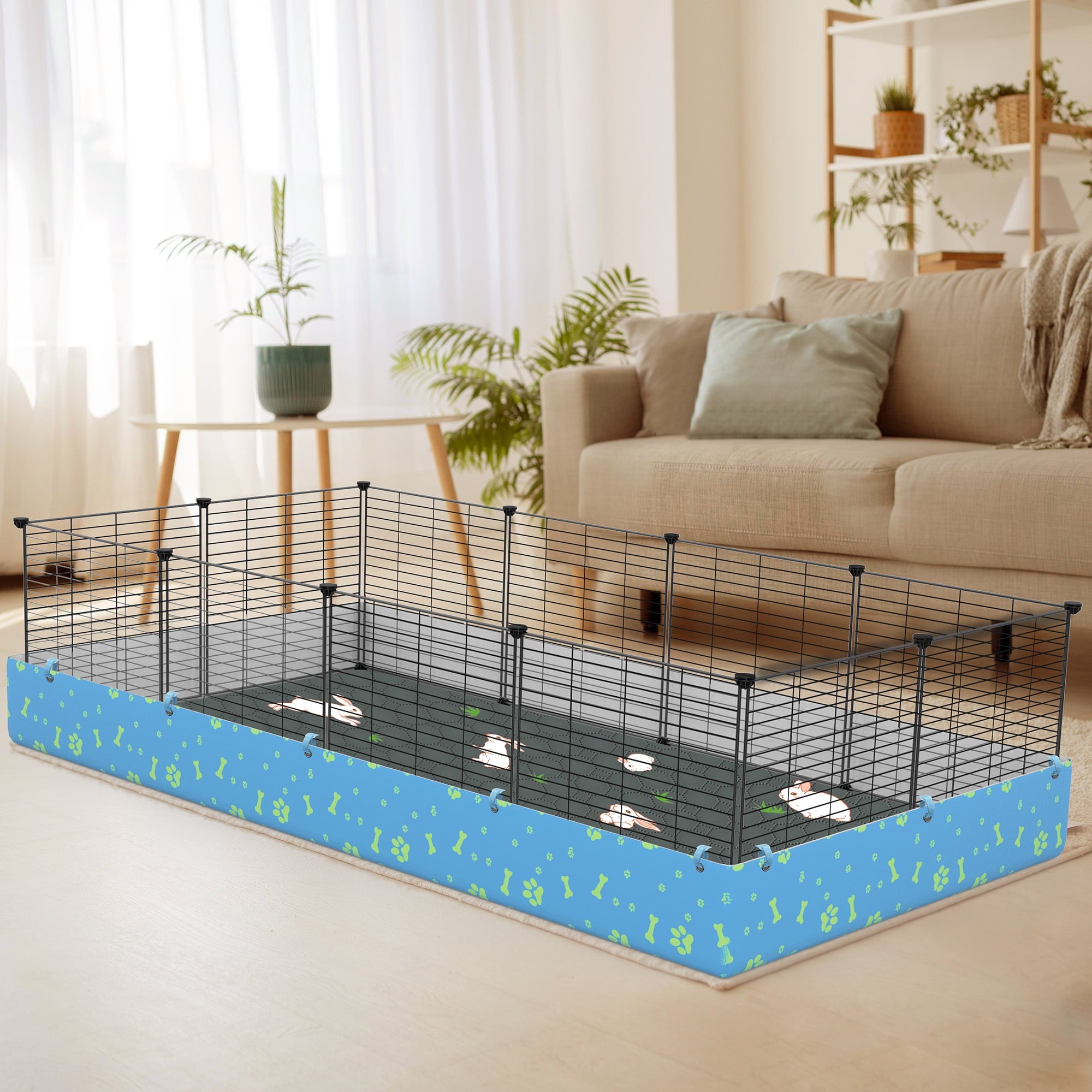 Guinea Pig Cage Liners Washable (4 Pack) - 47x24Inch Waterproof & Absorbent Pee Pads | Reusable Fleece Bedding with Non-Slip Backing | Odor Control for Midwest & C&C Cages, Rabbits