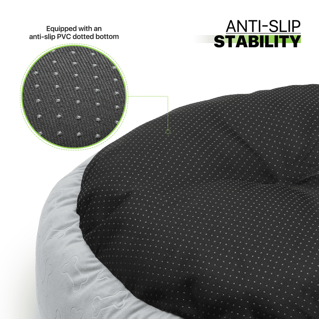 Magshion Calming Donut Dog Bed for Small to Large Dogs, Cat & Puppy Bed: Anti Stability, Luxurious Comfort, Cozy Soft Short Plush Round Pet Bed, Dark Gray