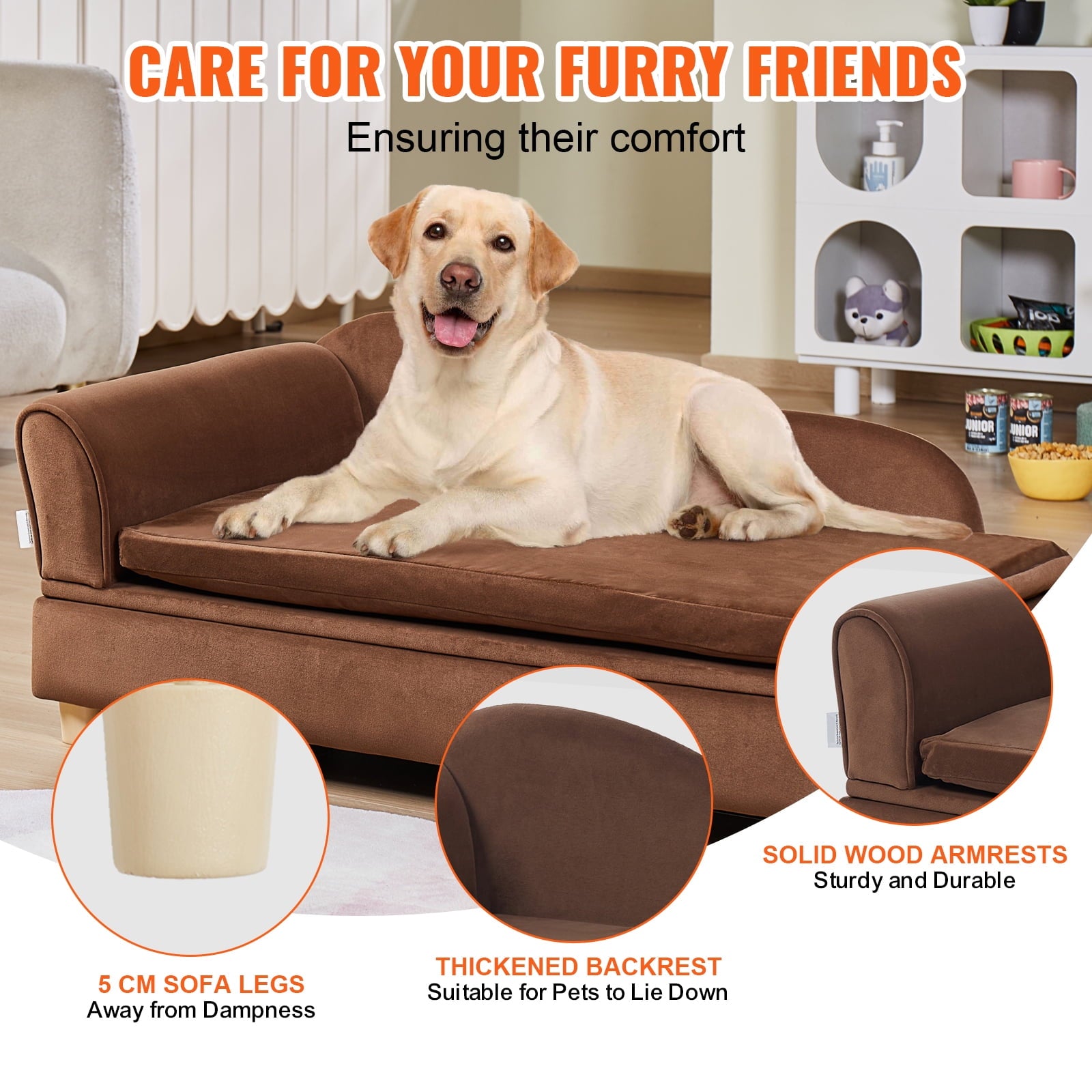 KFFKFF Pet Sofa Dog Couch for Large-Sized Dogs Dog Cat Sofa Bed 110 lbs Brown