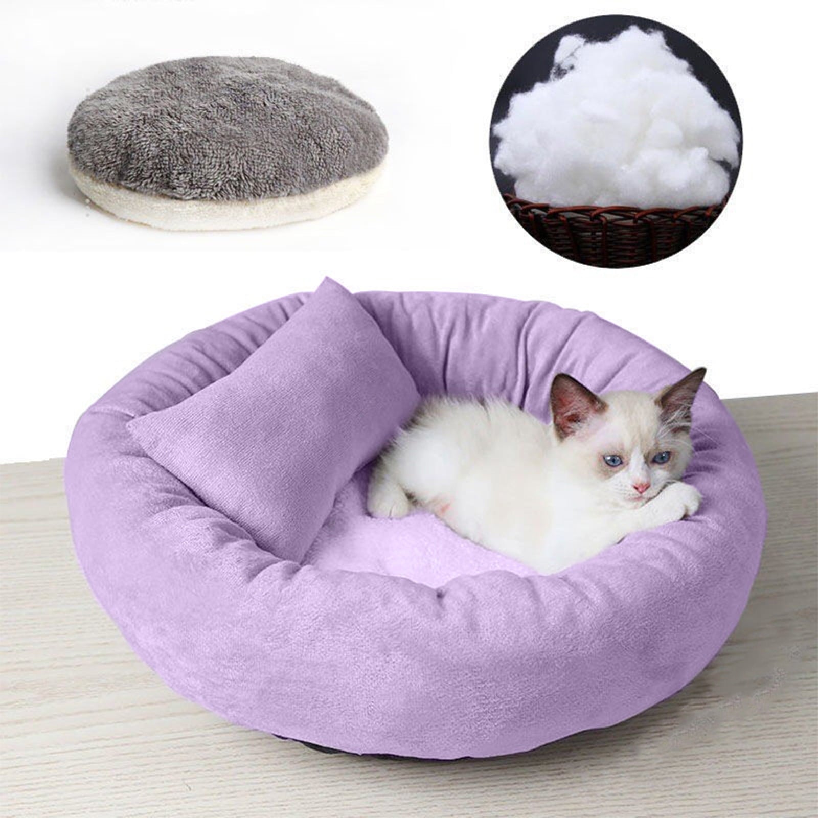 Calming Cat Beds with Pillow for Small Medium Dogs and Cats, Round Dog Puppy Cuddler Cozy Bed, Washable Fluffy Plush Pet Bed Thickened Dog Kennel Mat for Puppy Sleeping, S 40CM