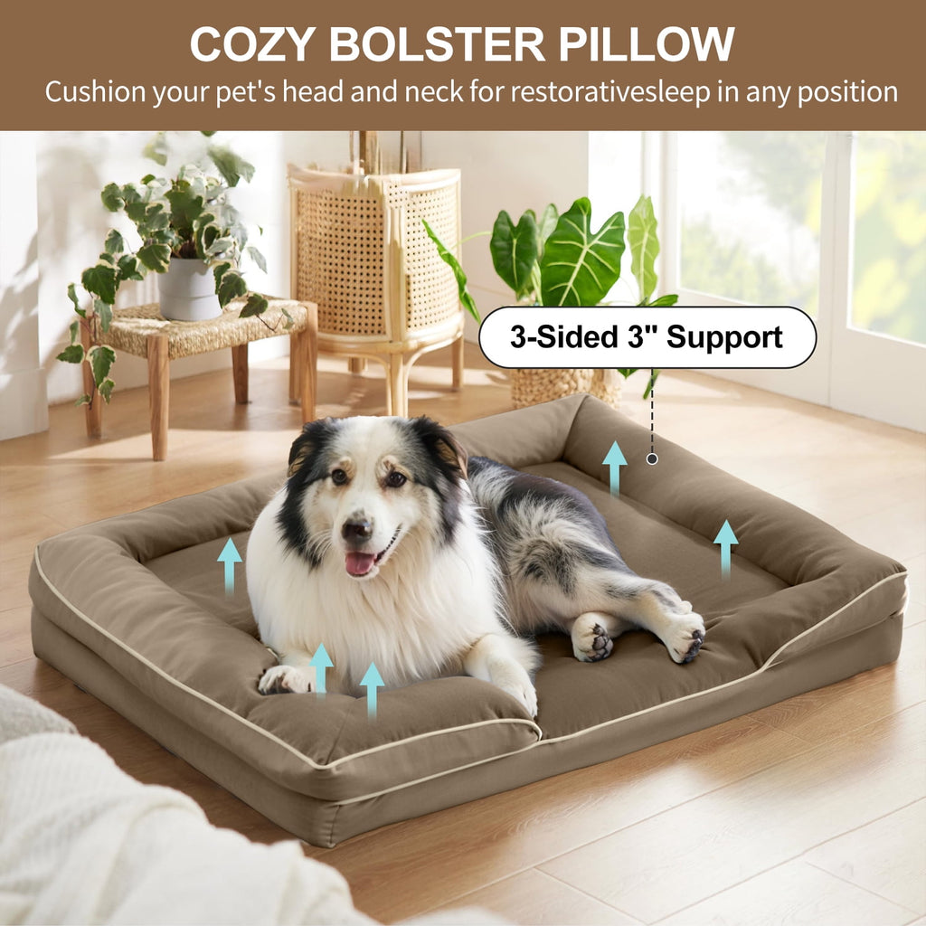 PayUSD Orthopedic Dog Bed for Extra Large Dogs Waterproof Memory Foam Dog Sofa Beds with Sides Non-Slip Bottom and Egg-Crate Foam Dog Bed with Removable Washable Cover,Brown (44" L x 32" W x 6.5" Th)