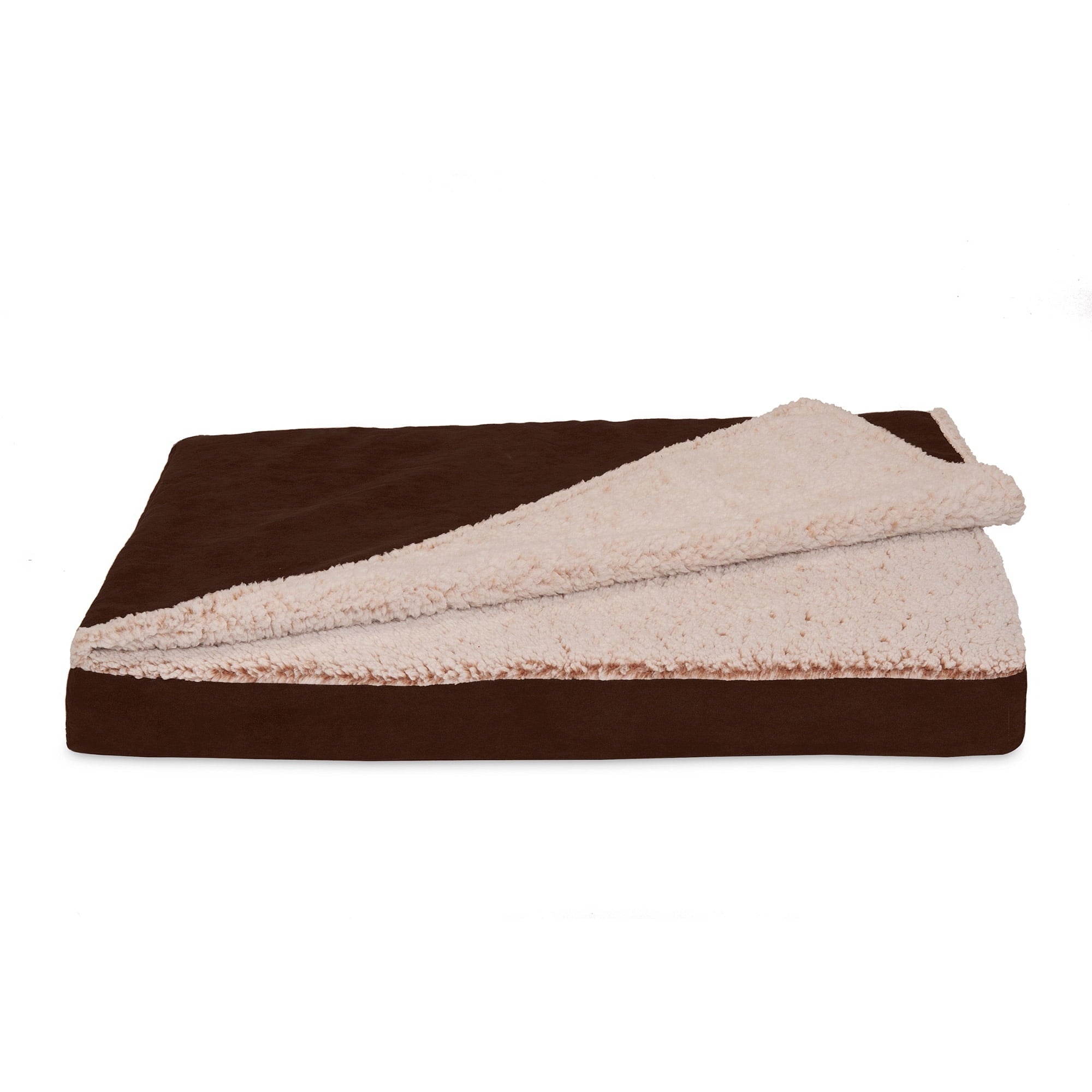 FurHaven Pet Products Berber & Suede Blanket-Top Orthopedic Deluxe Mat Pet Bed for Dogs & Cats - Espresso, Medium