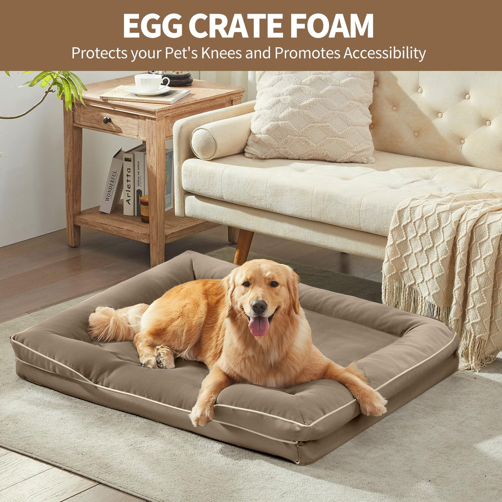 PayUSD Orthopedic Dog Bed for Extra Large Dogs Waterproof Memory Foam Dog Sofa Beds with Sides Non-Slip Bottom and Egg-Crate Foam Dog Bed with Removable Washable Cover,Brown (44" L x 32" W x 6.5" Th)