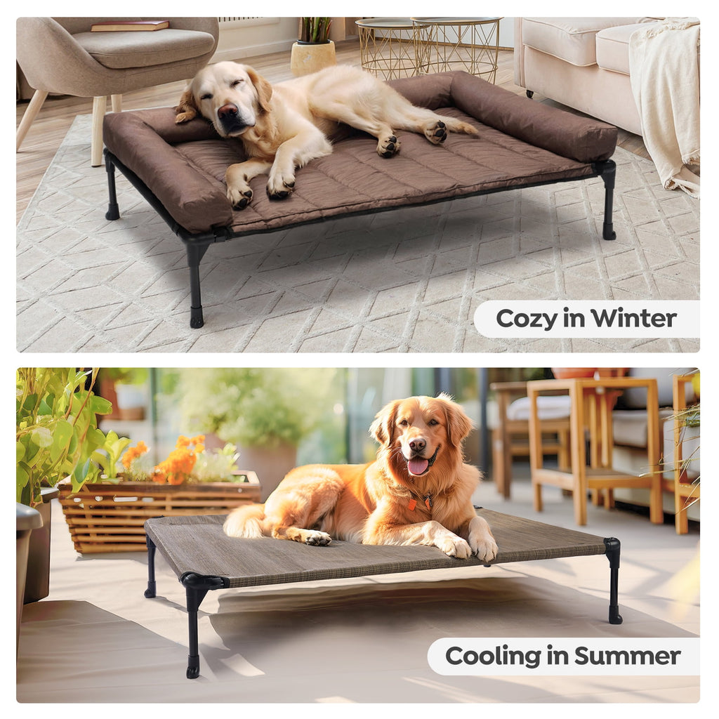 Veehoo Cooling Elevated Dog Bed + Waterproof Removable Pillow-Top Mat, Dog Sofa Bed, Large, Brown