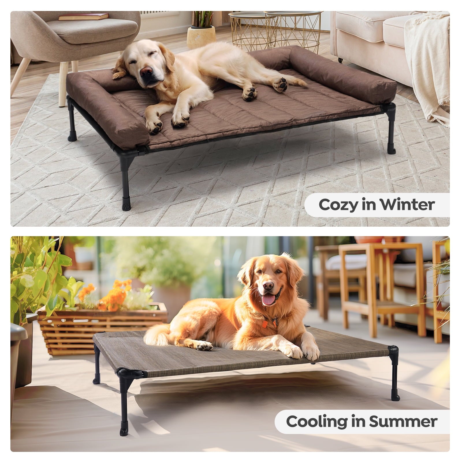 Veehoo Cooling Elevated Dog Bed + Waterproof Removable Pillow-Top Mat, Dog Sofa Bed, Large, Brown