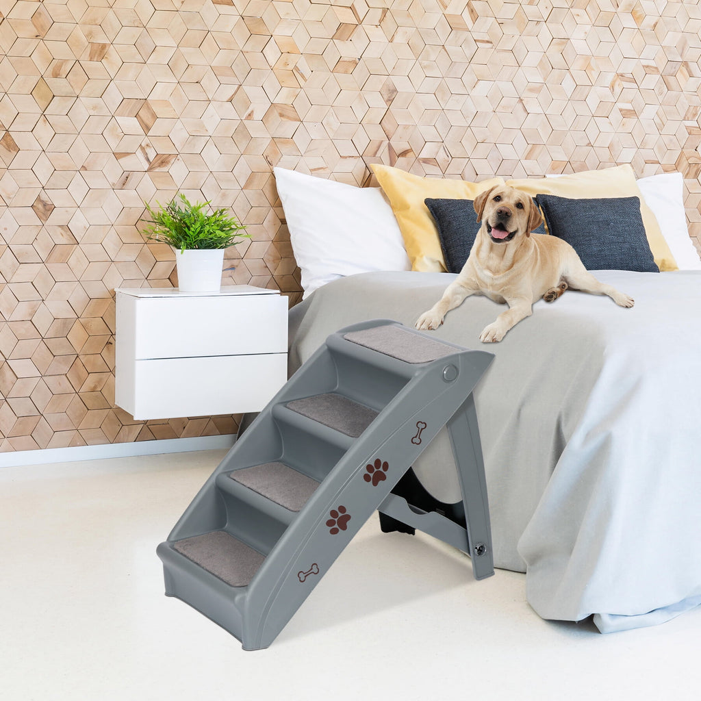 ZENSTYLE Pet Dog Foldable Stairs 4 Steps for High Bed with Non-slip Pad for Indoor Outdoor