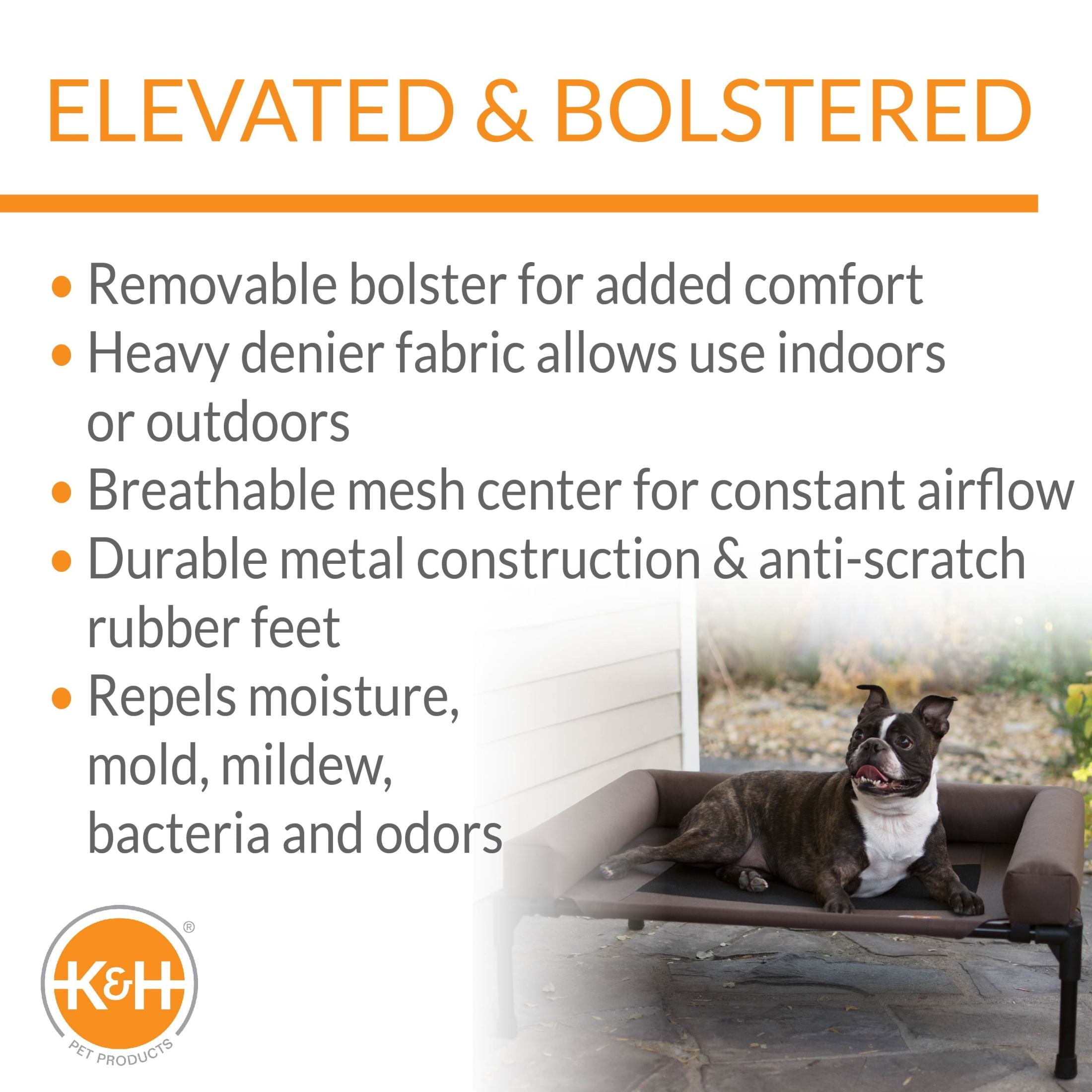 K&H Pet Products Original Bolster Pet Cot Elevated Pet Bed Chocolate/Black Mesh Medium 32 X 25 X 7 Inches