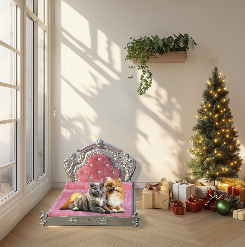 BingoPaw Luxury Pet Bed Dog Orthopedic Bed with Washable Dutch Velvet Cover, Silver Headboard