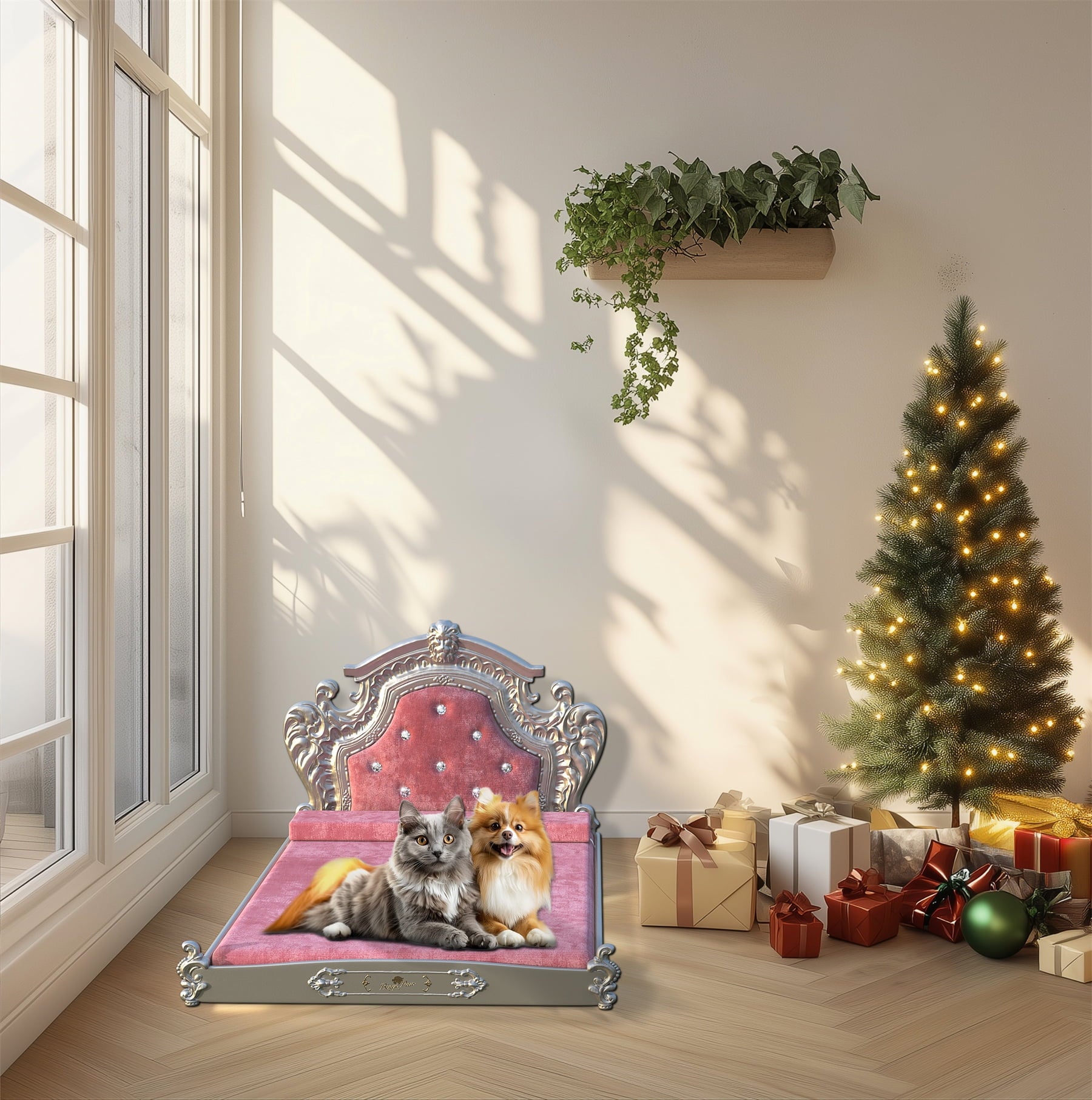 BingoPaw Luxury Pet Bed Dog Orthopedic Bed with Washable Dutch Velvet Cover, Silver Headboard