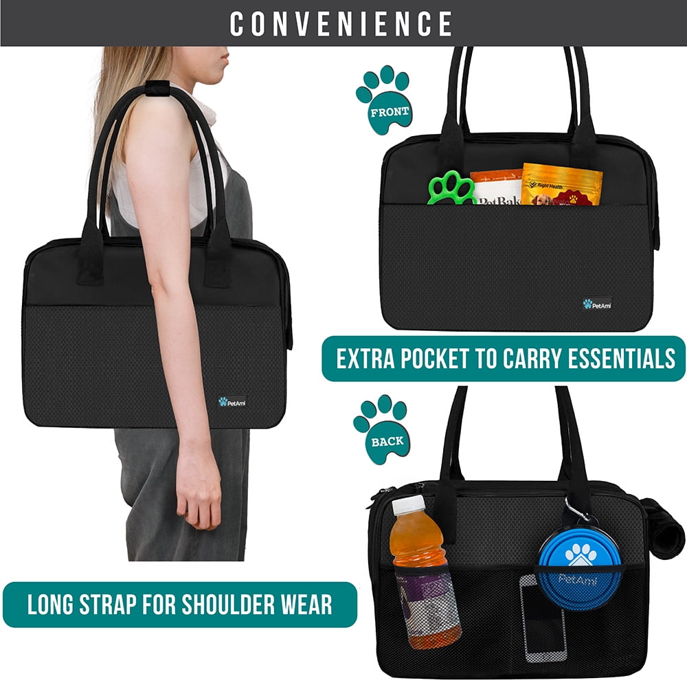 PetAmi Dog Purse Carrier for Small Dogs, Airline Approved Soft Sided Pet Carrier with Pockets, Ventilated Dog Carrying Bag Puppy Cat, Dog Travel Supplies Accessories Carry Tote Bag, Sherpa Bed, Black