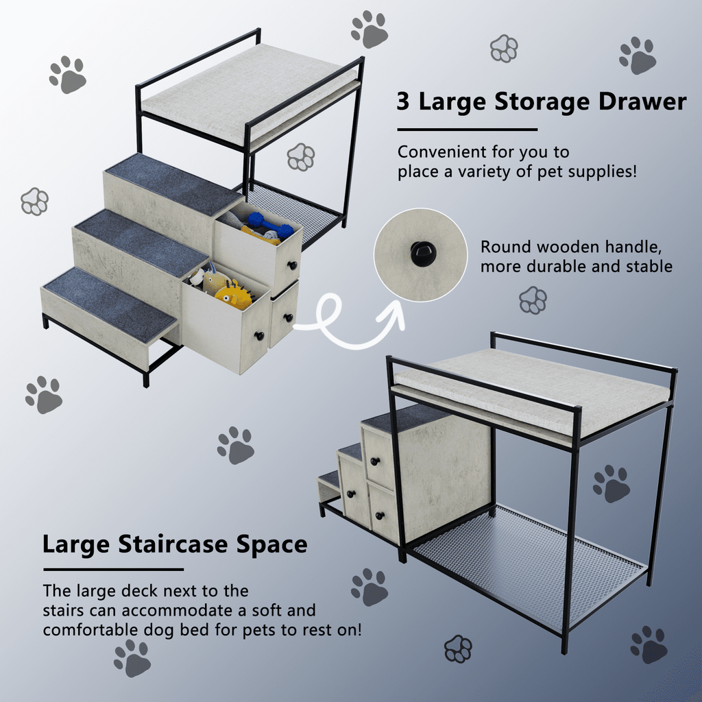 BOSSIN Pet Window Perch with Stairs,  3 Drawers Large Pet Bunk Bed for Dogs and Cats